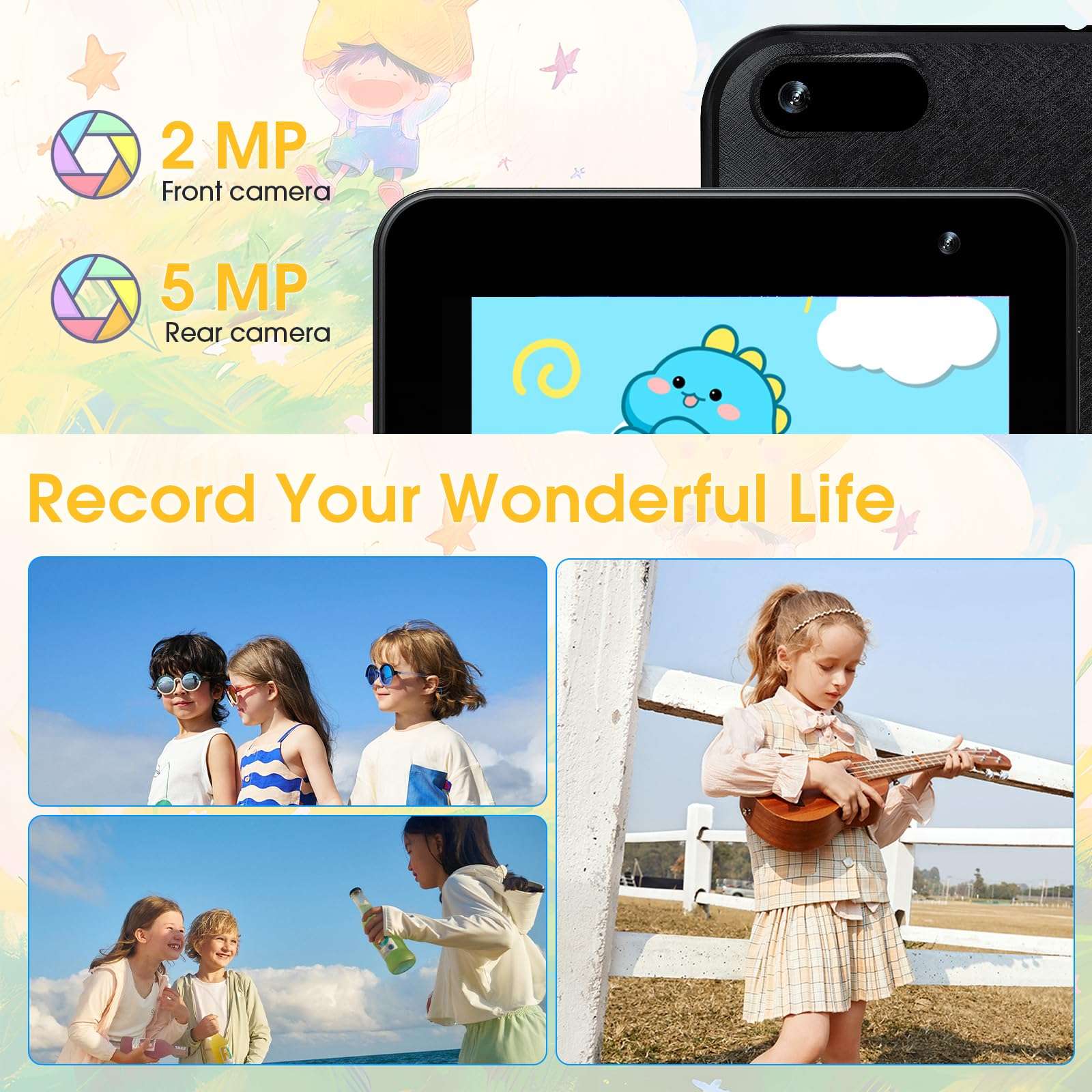 Digliand 7" Android Kids Tablet, Android 13, Quad-core Processor, 4GB+32GB, Pre-Installed Educational Apps, 2MP+5MP Dual Cameras, 3000mAh Battery, Shockproof Protective Case (Pink) 6