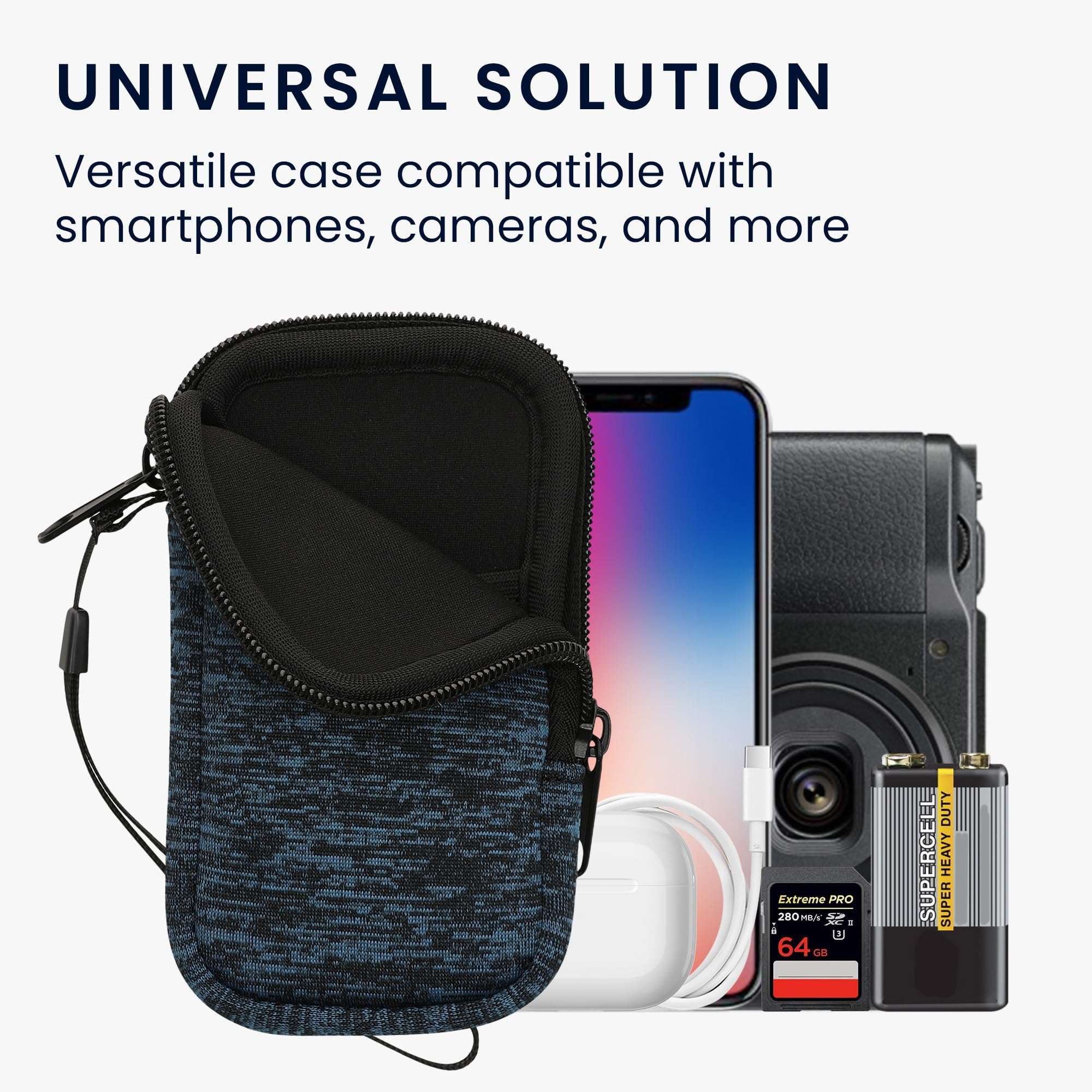 kwmobile Neoprene Phone Pouch Size S - 4.5" - Universal Cell Sleeve Mobile Bag with Zipper, Wrist Strap - Grey 4