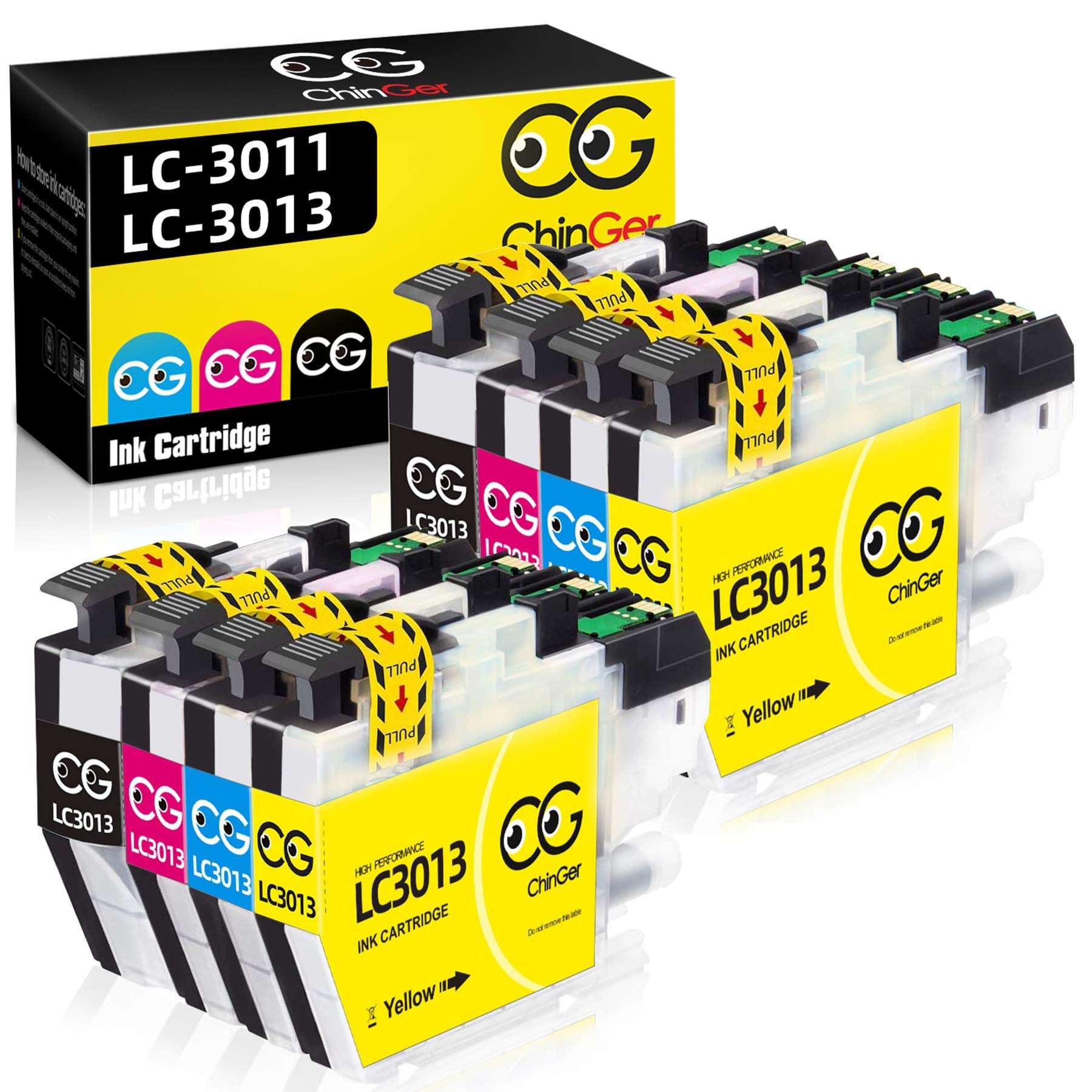 CHINGER LC3013 Compatible Replacement for Brother LC3013 LC-3013 Ink Cartridges High Yield for Brother MFC-J491DW MFC-J895DW MFC-J690DW MFC-J497DW Printer(2 Black, 2 Cyan, 2 Magenta, 2 Yellow, 8 Pack) 1