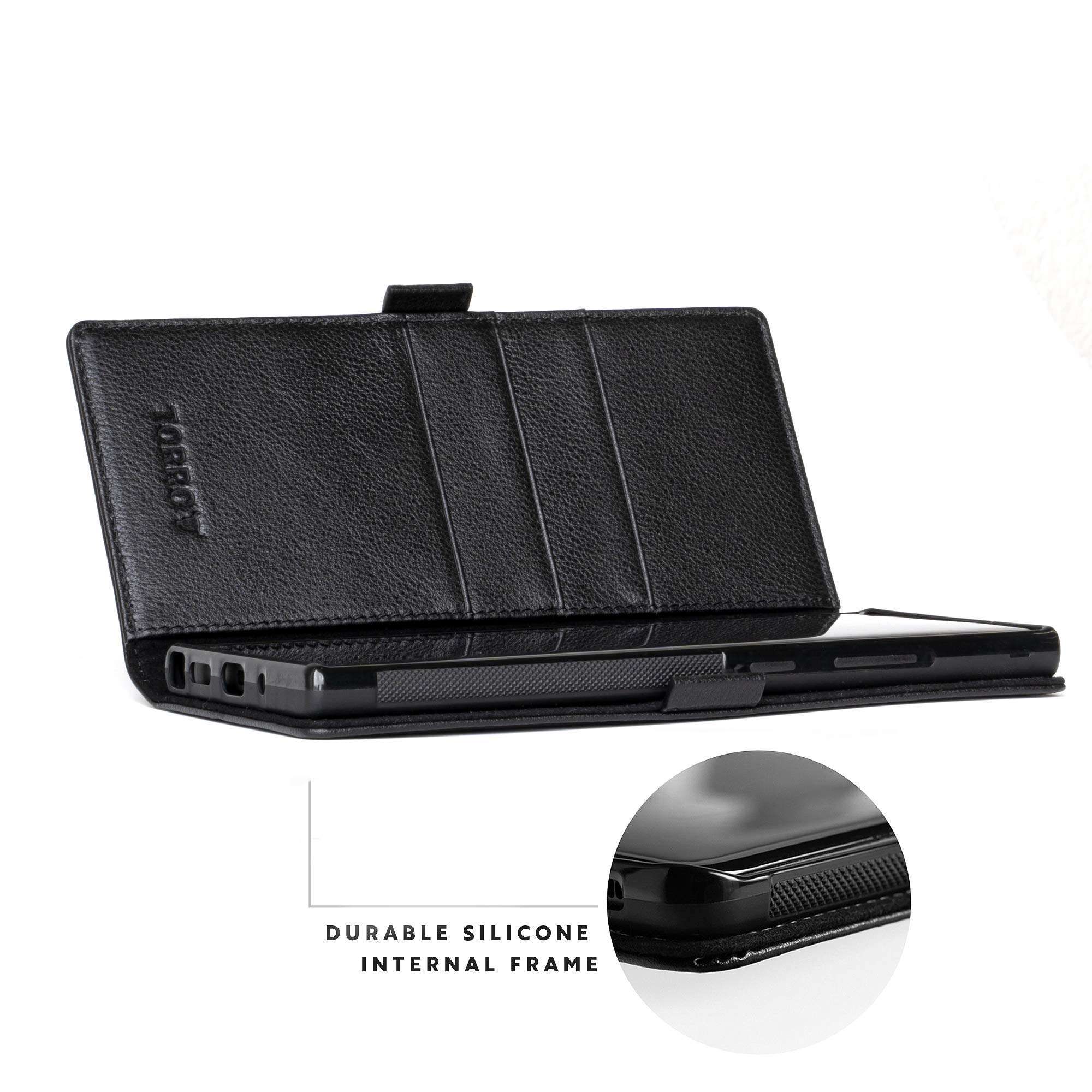 TORRO Cell Phone Case Compatible with Samsung Galaxy Note 20 Ultra - Quality, Genuine Leather Cover with Card Slots and Horizontal Viewing Stand [Durable Frame] 6.9” (Black) 5