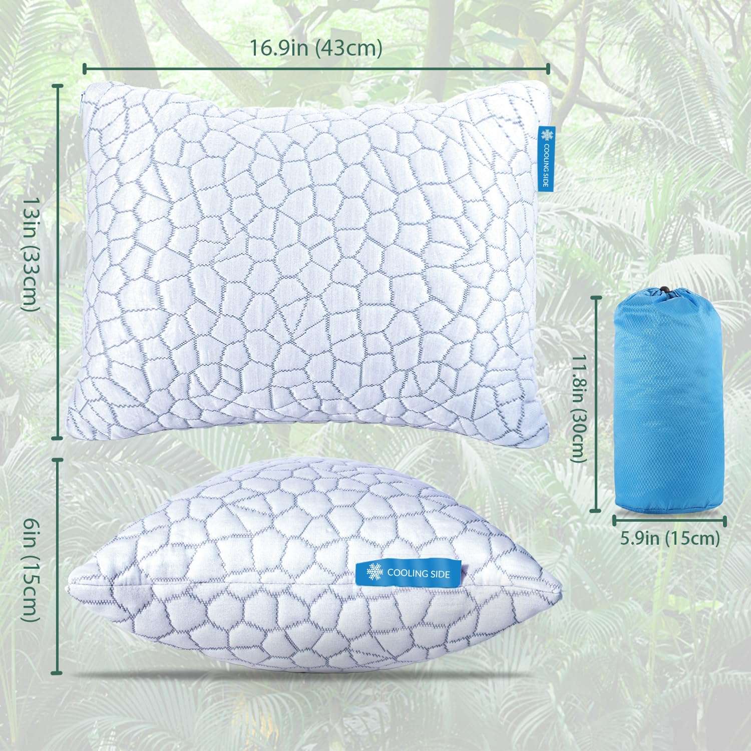 QUTOOL Small Travel Pillows for Sleeping, Cooling Memory Foam Camping Pillow, Backpacking Pillow for Hiking Gear, Portable Pillow with Travel Storage Bag, Camping Essentials for Adults Kids 4