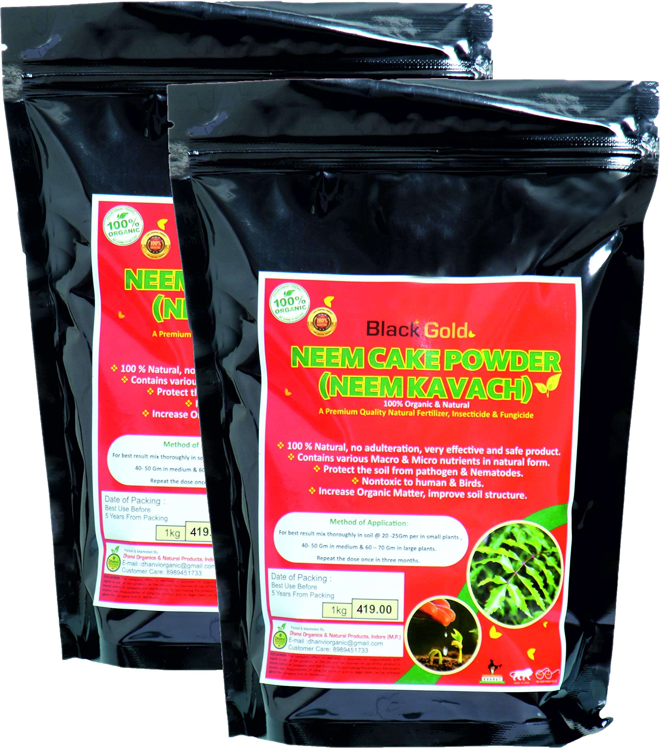 Black Gold Neem Cake Powder for Gardening (2 Pack of 0.850 Kg.) Total 1.70 Kg. 1