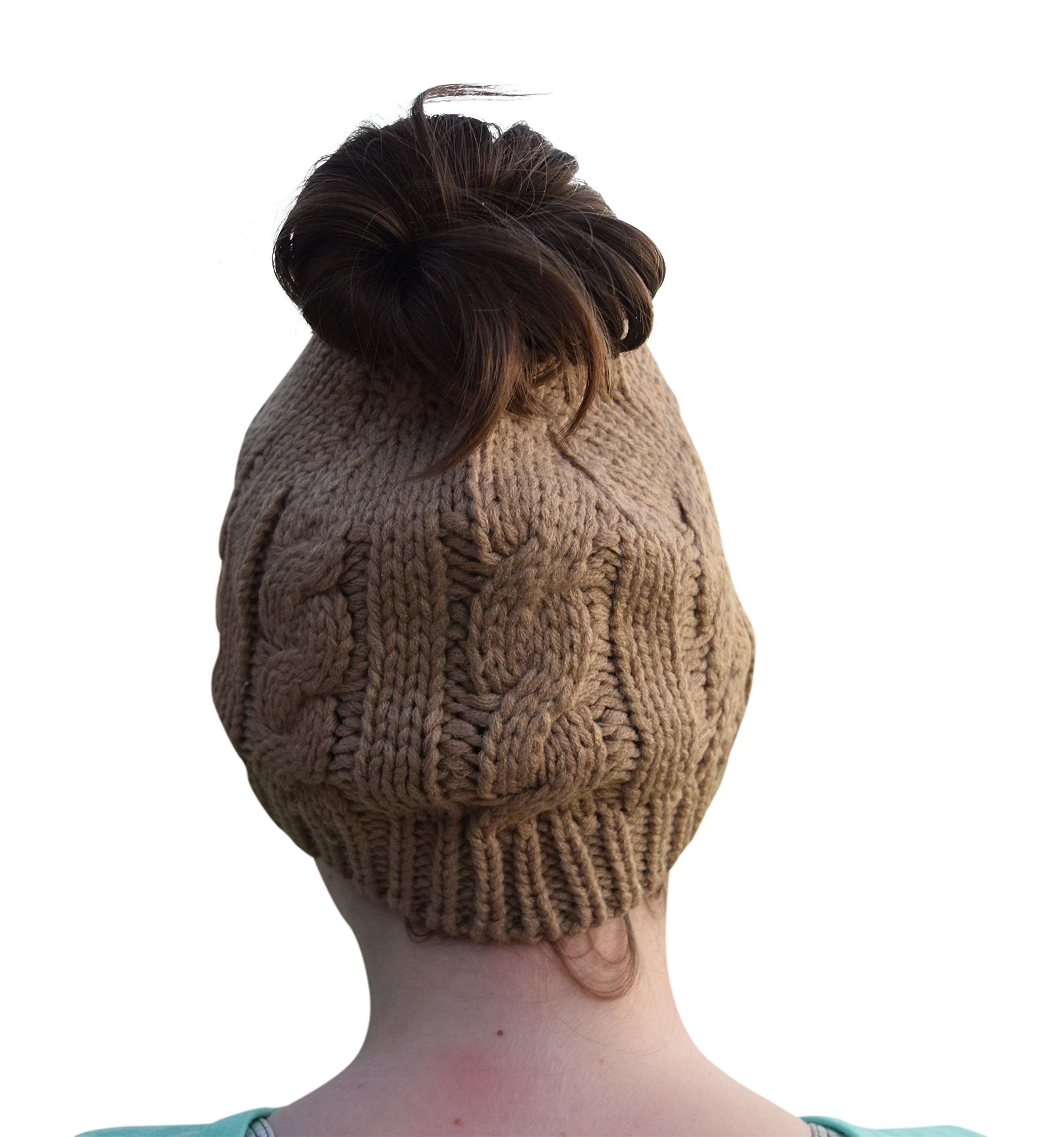 Nickanny27s Beige: Nickanny'S Crochet Messy Bun Beanie Style With Hole For Ponytail Hat Perfect Running Or Bad Hair Day 3