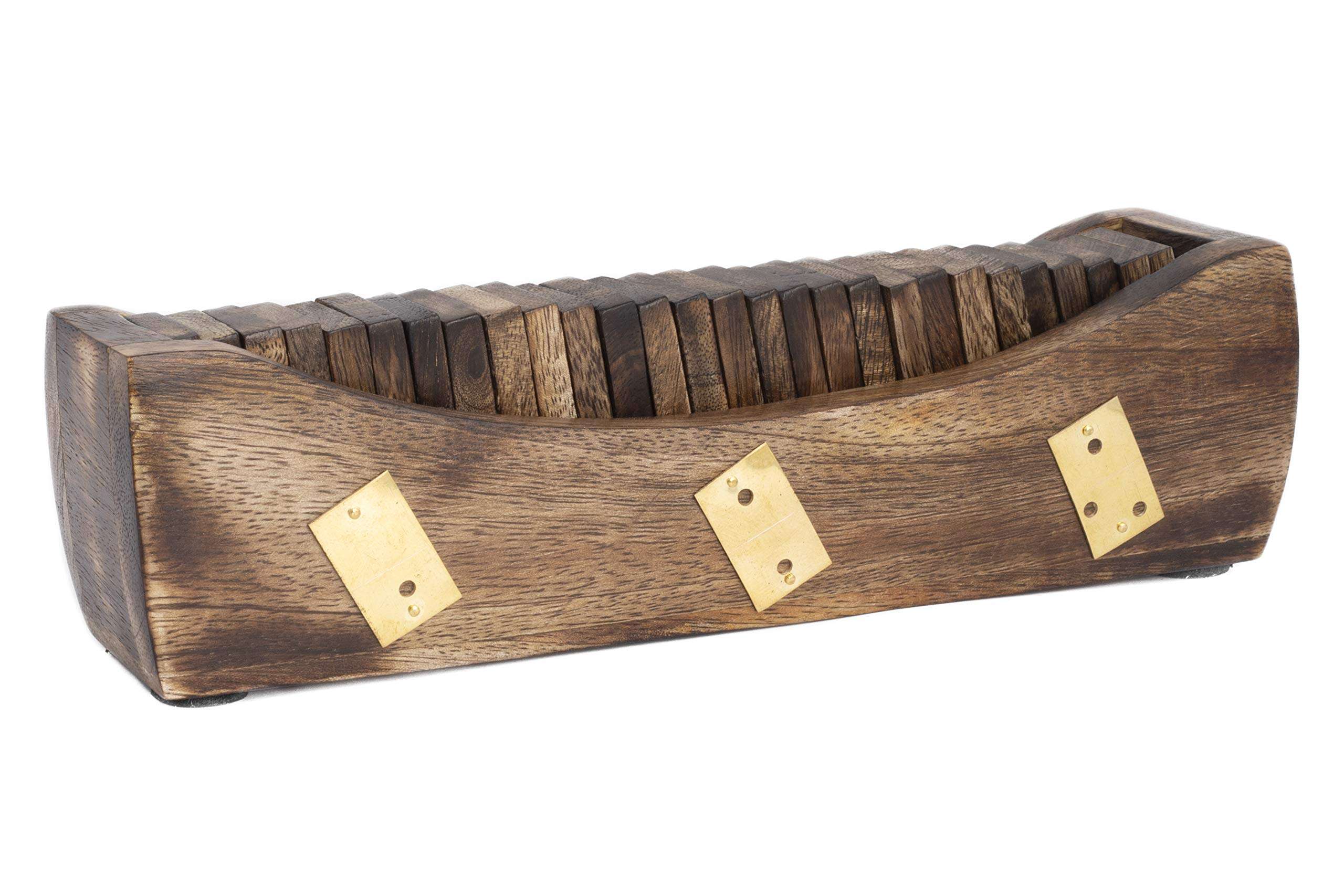 GoCraft Wooden Dominoes Set with Brass Inlaid Tray | Double Six Professional Size Dominoes Set with Decorative Wooden Storage Box 1