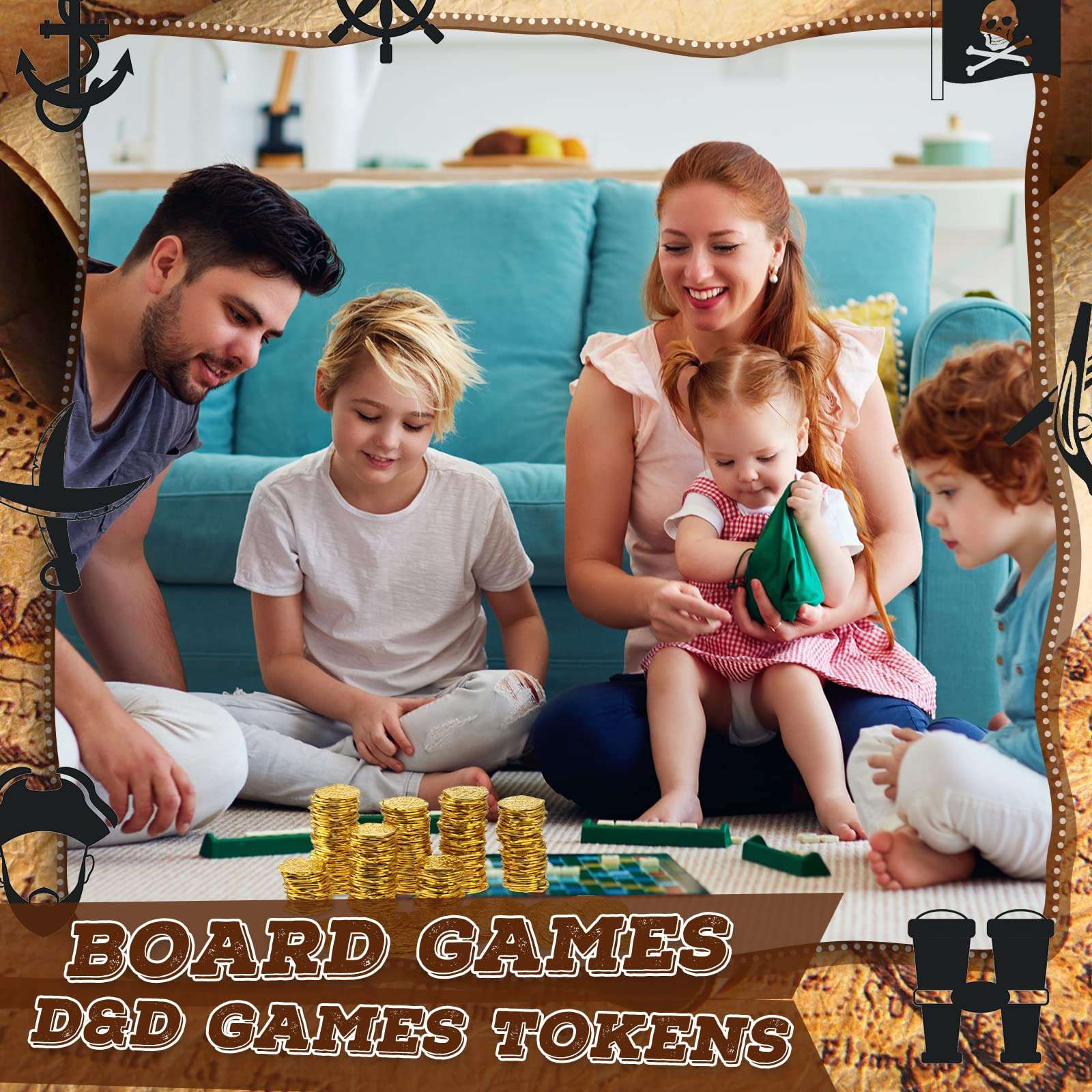 Hanaive 300 Pcs Pirate Coins Plastic Gold Coins Kids Fake Play Coins Replica Spanish Doubloons for Pirate Party Treasure Chest Board Games Tokens Toys Cosplay, Gold 4