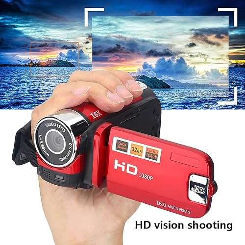 Digital Camcorder Video Camera 1080P 16MP Full HD 270░ Rotation Wide Angle Vlogging Camera Recorder 3.0 Inch IPS Screen 16X Zoom Camcorders Built-in NP5C Lithium Battery Support 32GB SD Card(Red-US) 3