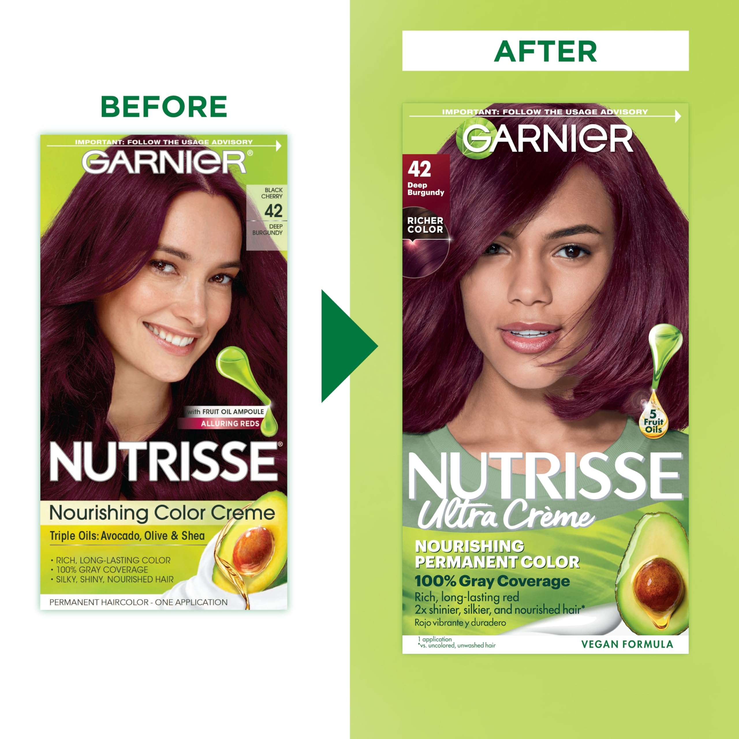 Garnier Hair Color Nutrisse Nourishing Creme, 42 Deep Burgundy (Black Cherry) Red Permanent Hair Dye, 1 Count (Packaging May Vary) 2