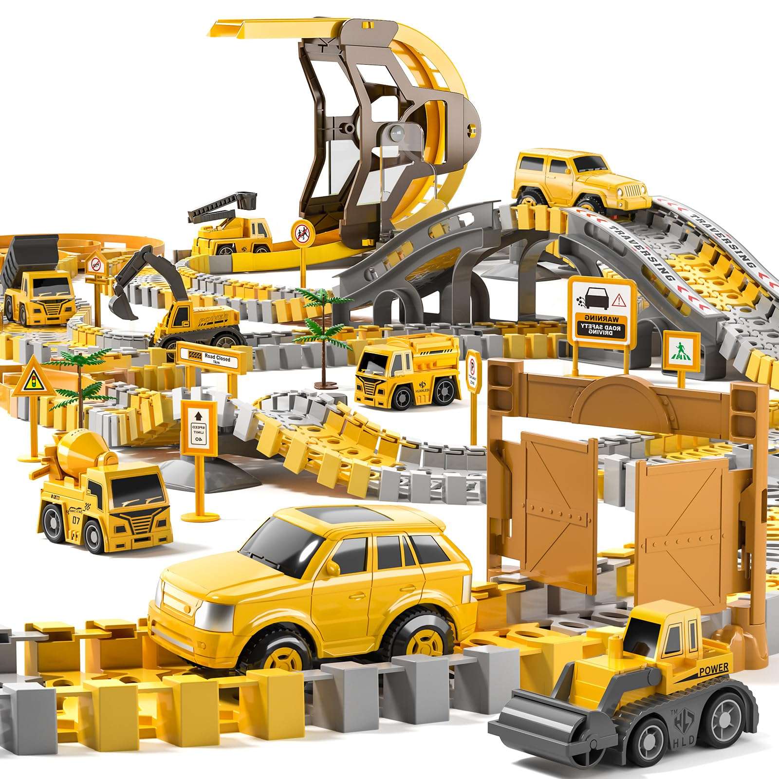 TEMI 252 PCS Construction Toys Race Tracks for 3 4 5 6 Year Old Boys, Flexible Track Playset and 8 PCS Construction Car for 3 4 5 6 7 8 Year Old boy Girls Best Gift 1