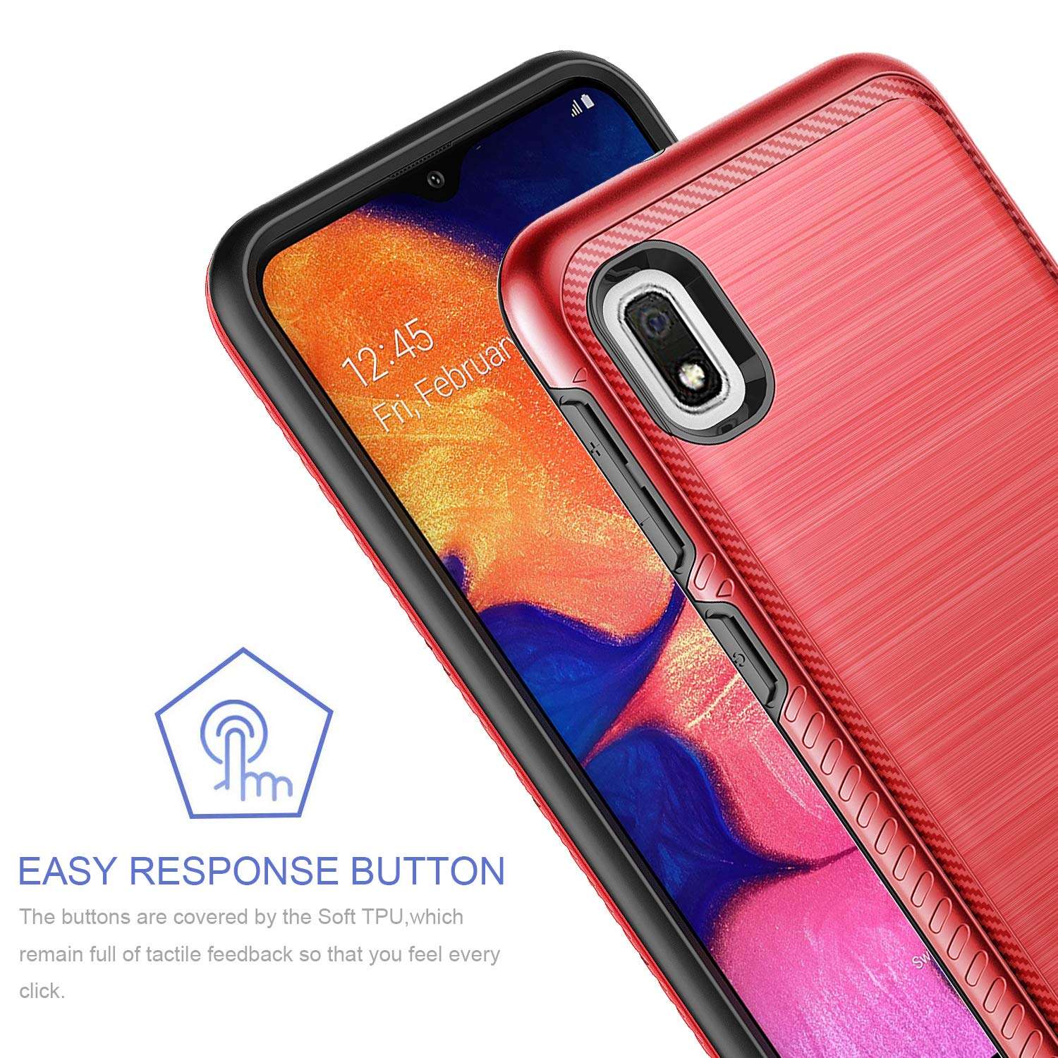 Samsung A10e Case,Galaxy A10e Case,MAIKEZI Hybrid Dual Layer TPU Plastic Armor Defender Fashion Phone Case Cover for Samsung Galaxy A10e 5.8"(Red Brushed) 6