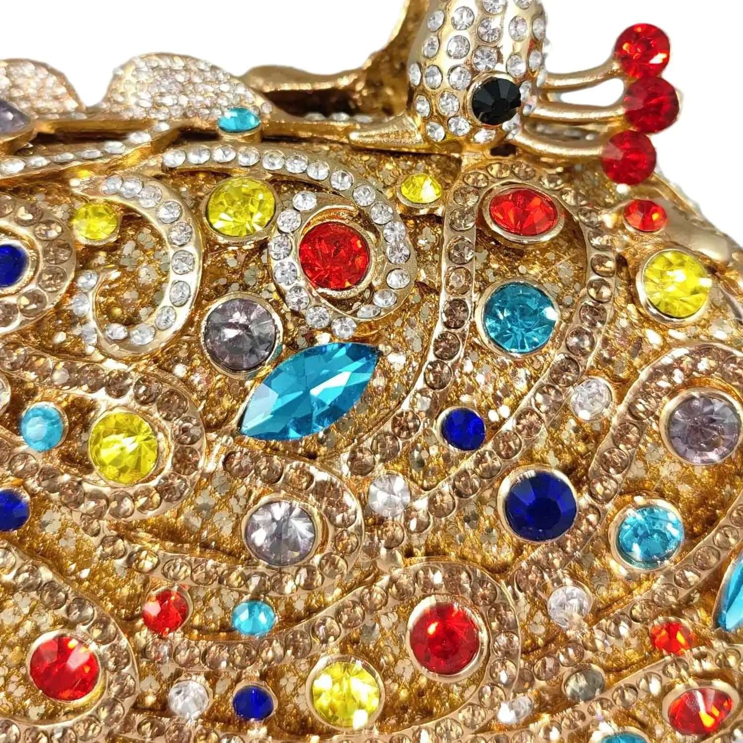 PENGZHI Women Peacock Rhinestone Clutch Bag Sparkly Crystal Evening Bag Bridal Wedding Purse Glitter Handbag for Formal Party, Champagne 5