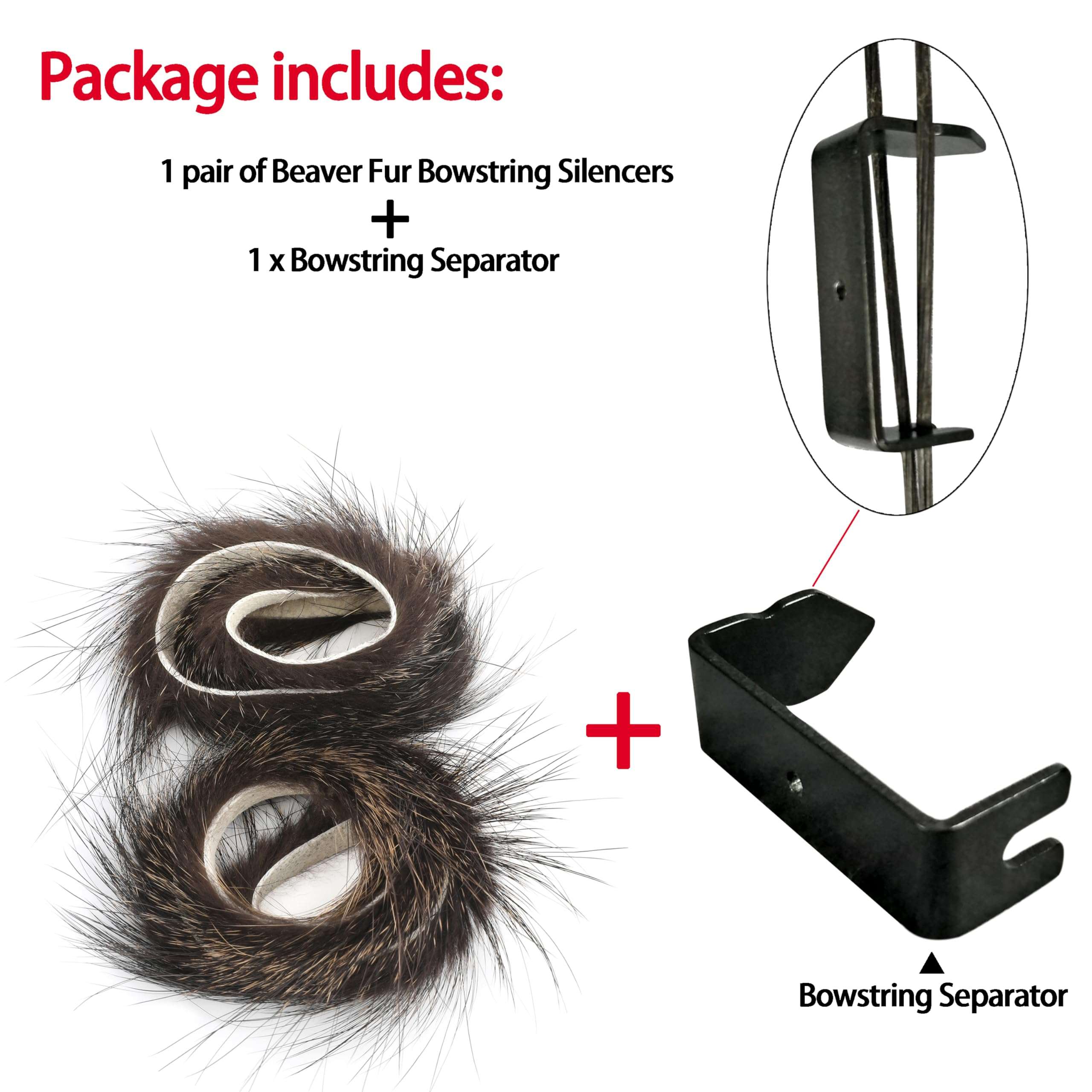 wolfman Archery Bow String Silencers Beaver Fur Reduce String Noise Dampeners Beaver Balls for Recurve & Longbow & Traditional Bow (1 Pair + 1 x String Separator) 2