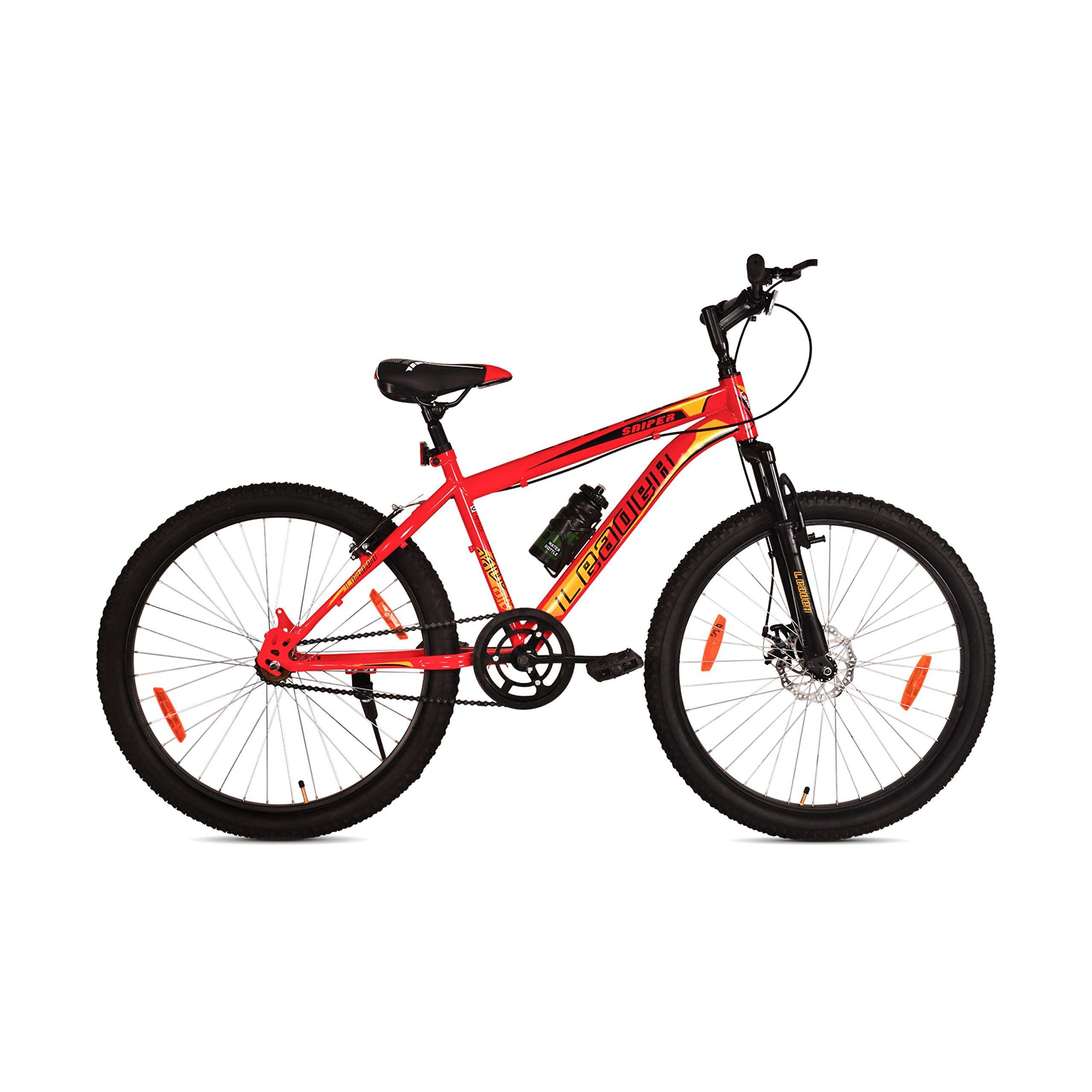 Leader Sniper MTB 24T with Front Suspension and Disc Brake Single Speed for Men - Red/Black. Ideal for 10 + Years, 16 Inches 1