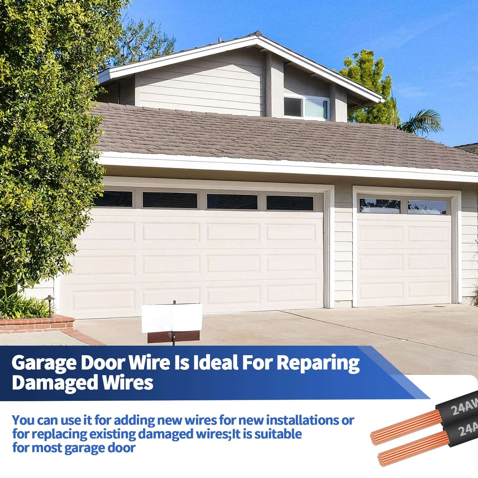 100 FT 24 AWG Universal Garage Door Wire, 2-Conductor Garage Door Sensor Wire, Garage-Doors Opener Wires for Control Station and Sensor, Low-Voltage Applications, Intercoms, Thermostat Controls(Black) 6