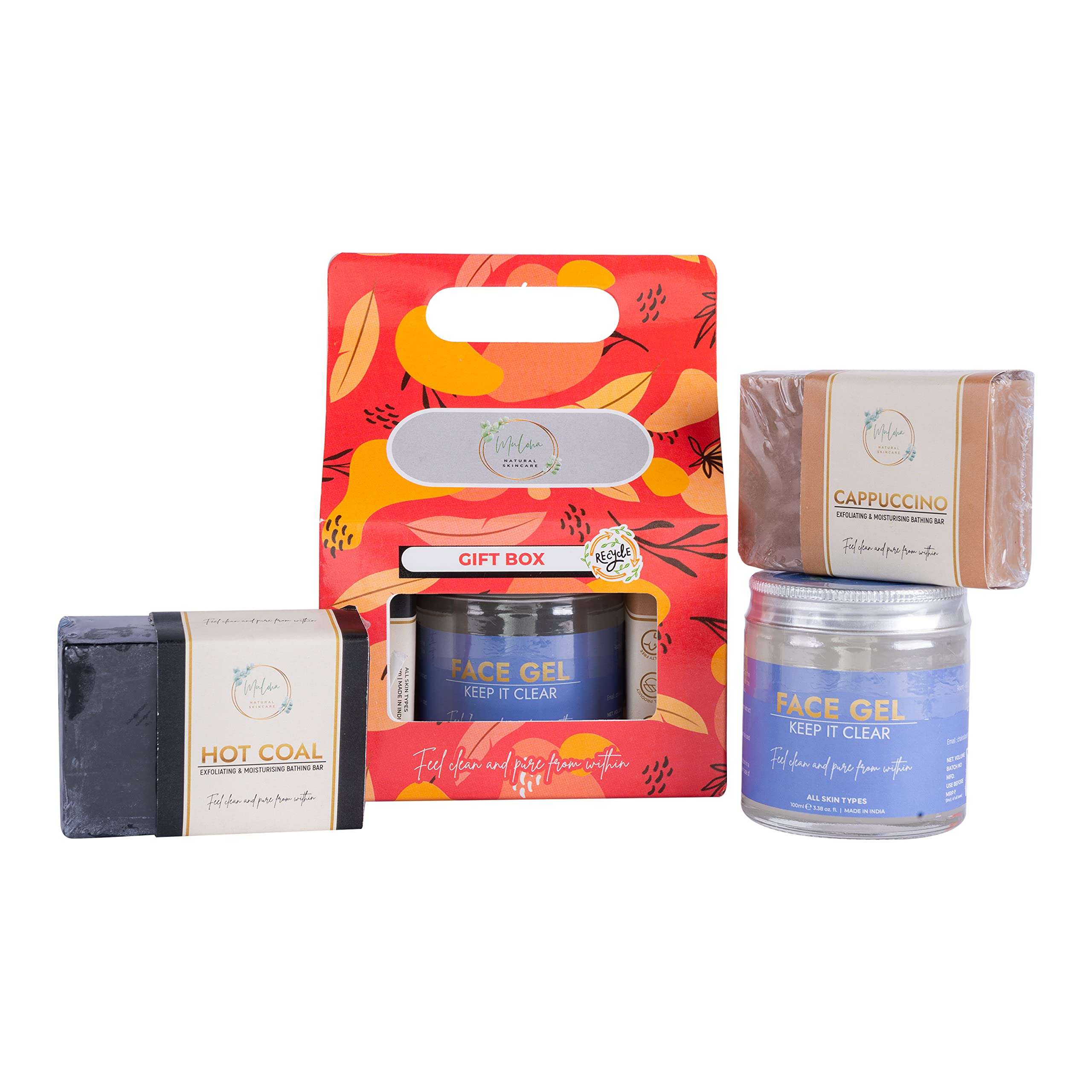 Muloha Hot Coal Bar, Face Gel, Cappuccino Bar | Gift Set Box |Combo Pack of 3 | For Men All Skin types 1