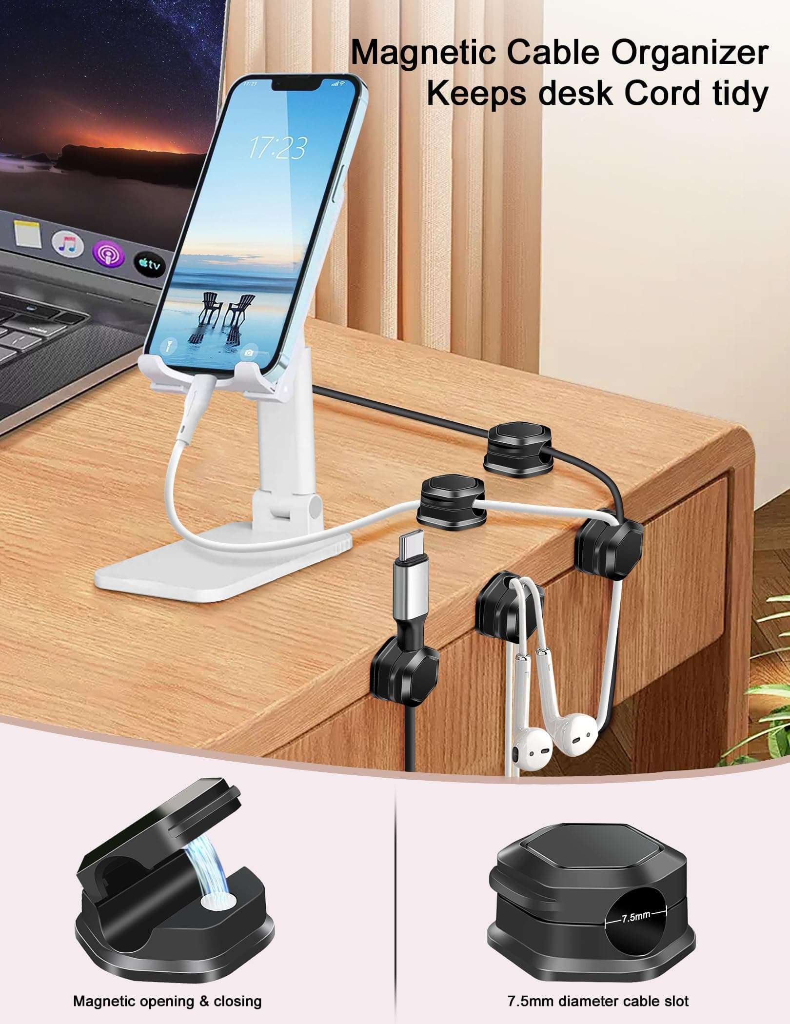 Magnetic Cord Organizer - Cord Holder - Cord Organizer for Desk, Magnetic Cable Clips, for Desk, Nightstand, Phone Charger, Computer, Home, Office, Car 3