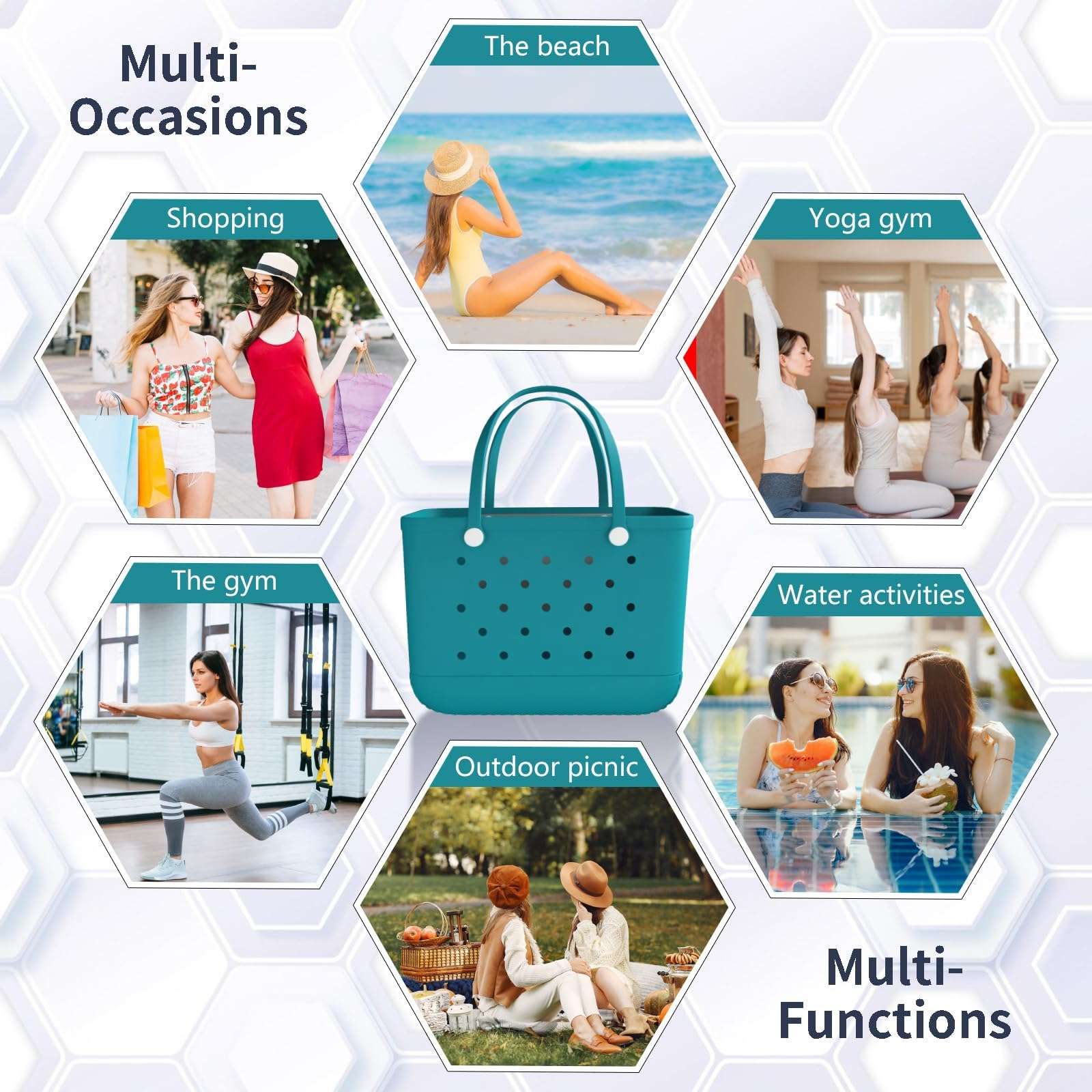 VILLDENO X-Large Rubber Tote Bag Rubber Beach Bag, Washable Durable Beach Tote, Lightweight, Waterproof Sandproof (Pink) 6