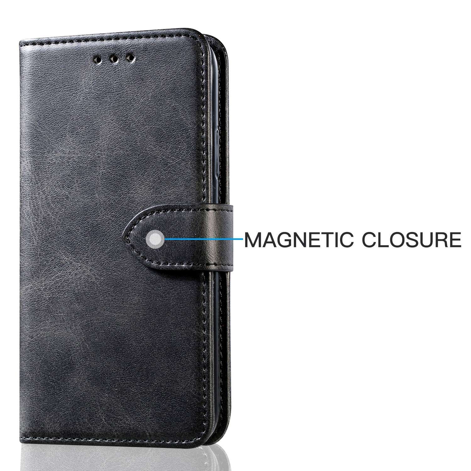 Yonader Apple iPhoneX/Xs Leather Case,Leather Wallet Case [Kickstand] [Card Slots] [Magnetic Closure] Flip Notebook Cover Case for Genuine Apple iPhone X/Xs (Black) 4