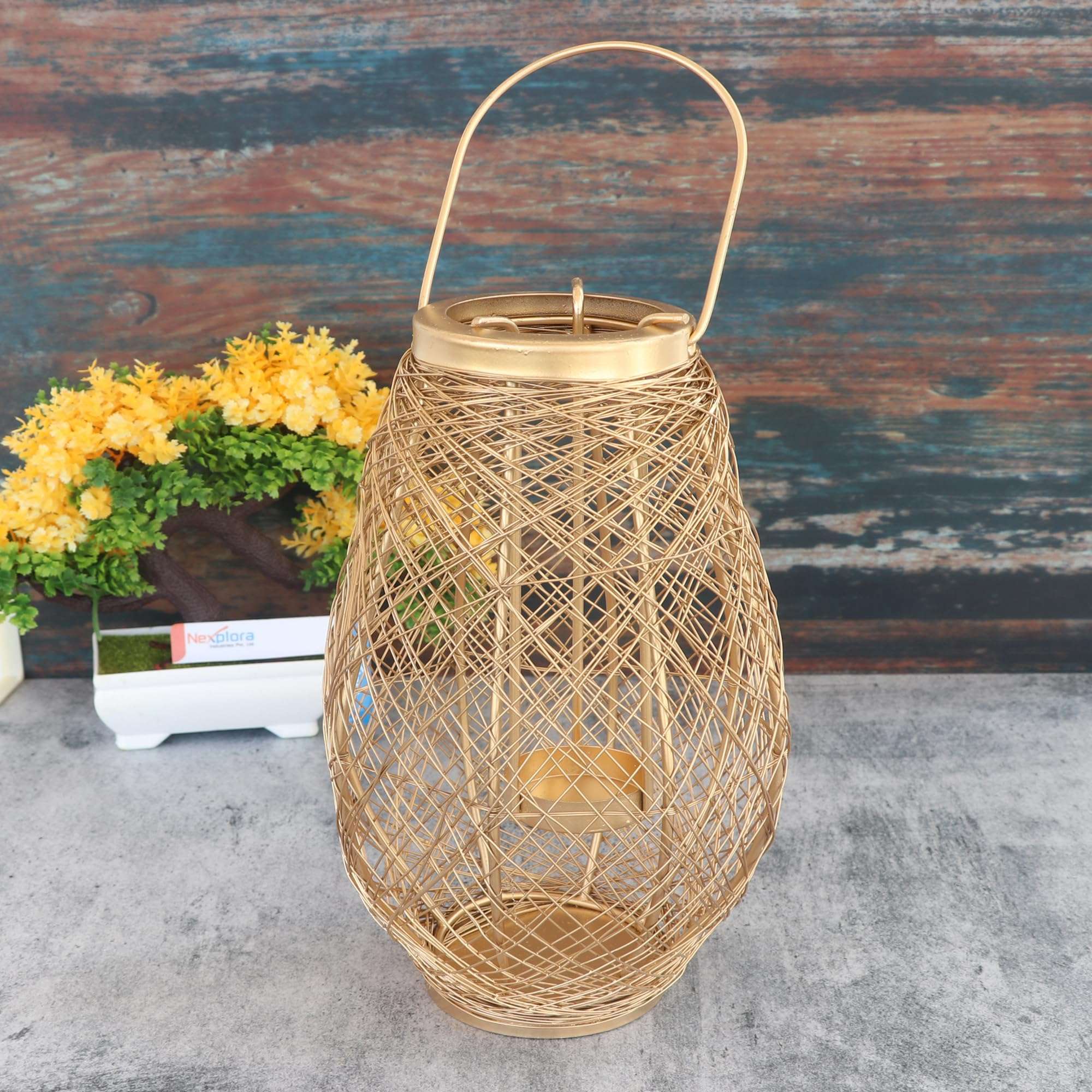 Nexplora Industries Pvt. Ltd. Metal Decorative Bird Nest Shaped Tealight Candle Holder, Height 24 cm, Golden, 1 Piece 4