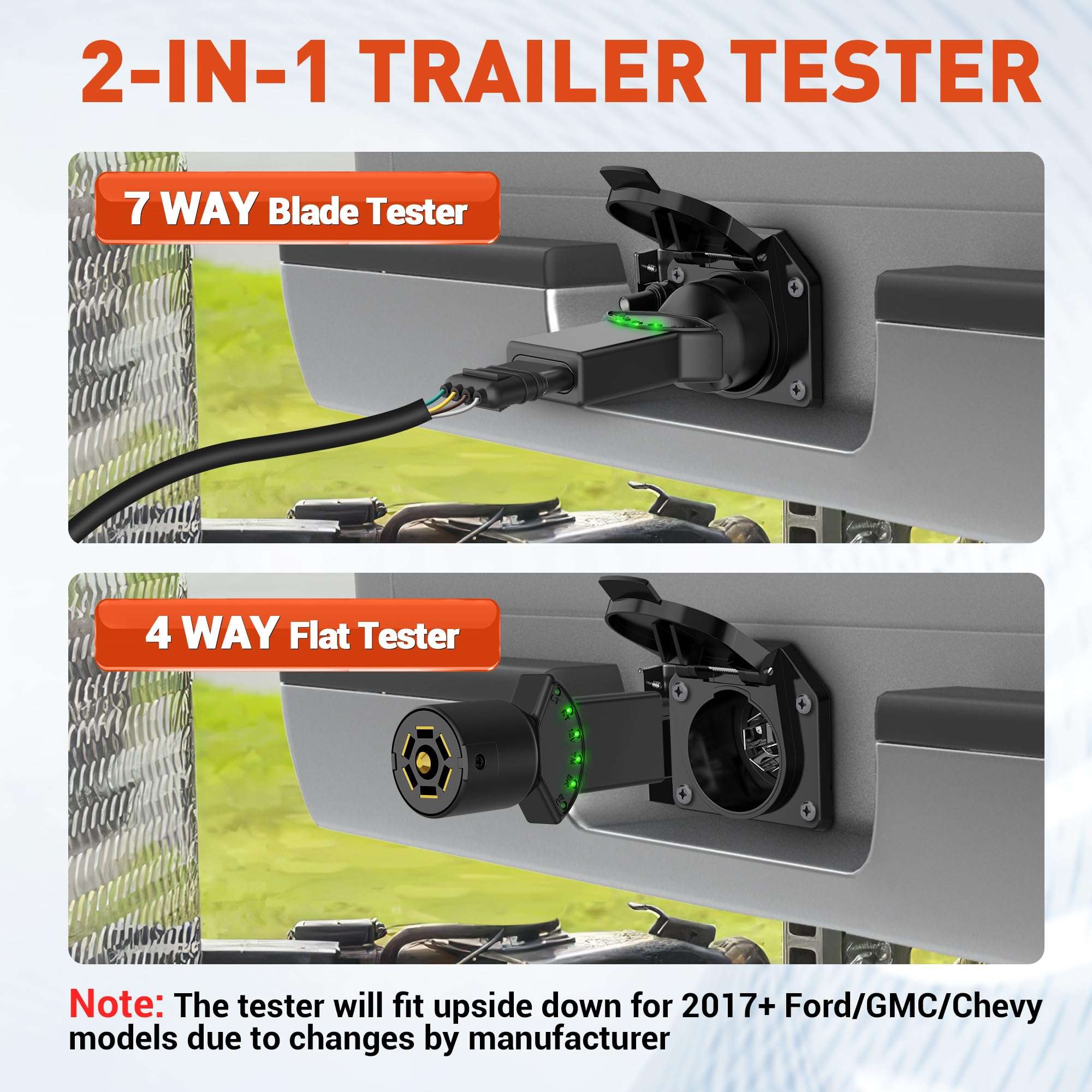 SnowyFox 7 Way Blade & 4 Pin Trailer Light Circuit Tester with LED Indicators 6 Function Light Tester for RV Boat Truck Trailer Socket Tester, 7 to 4 Pin Trailer Tester Adapter 2-in-1 Design 6