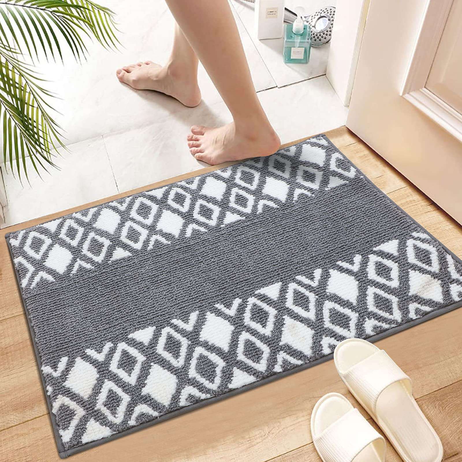 Spread Spain Microfibre Bathroom mat Absorbing & Soft mat for Bathroom Quick Dry Rubber Backed Anti-Slip Floor Mat Non Slip mat for Home, Kitchen, Set of 2 (Grey, 40x60 cm) 1