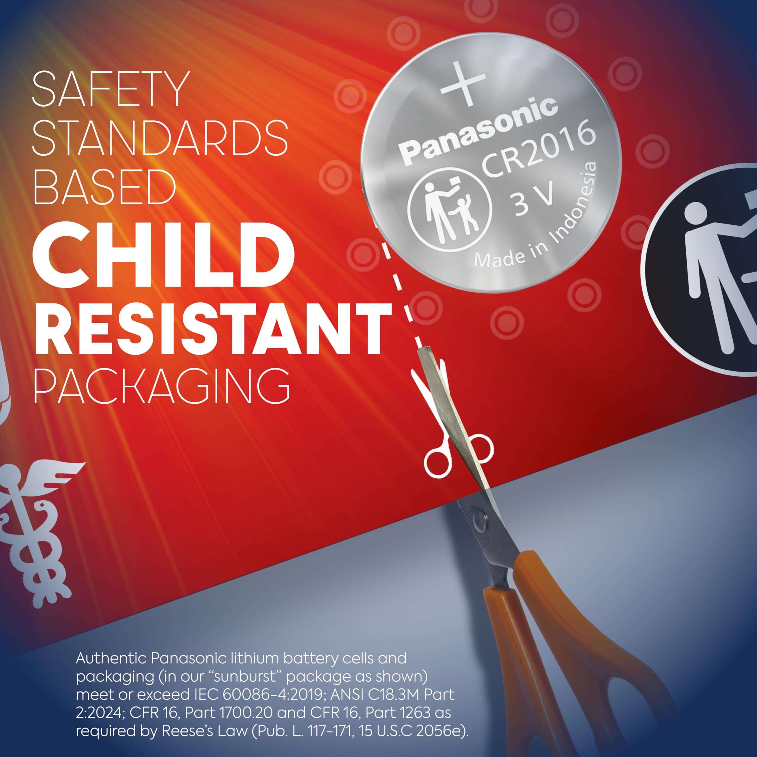 Panasonic CR2016 3.0 Volt Long Lasting Lithium Coin Cell Batteries in Child Resistant, Standards Based Packaging, 10-Battery Pack 4