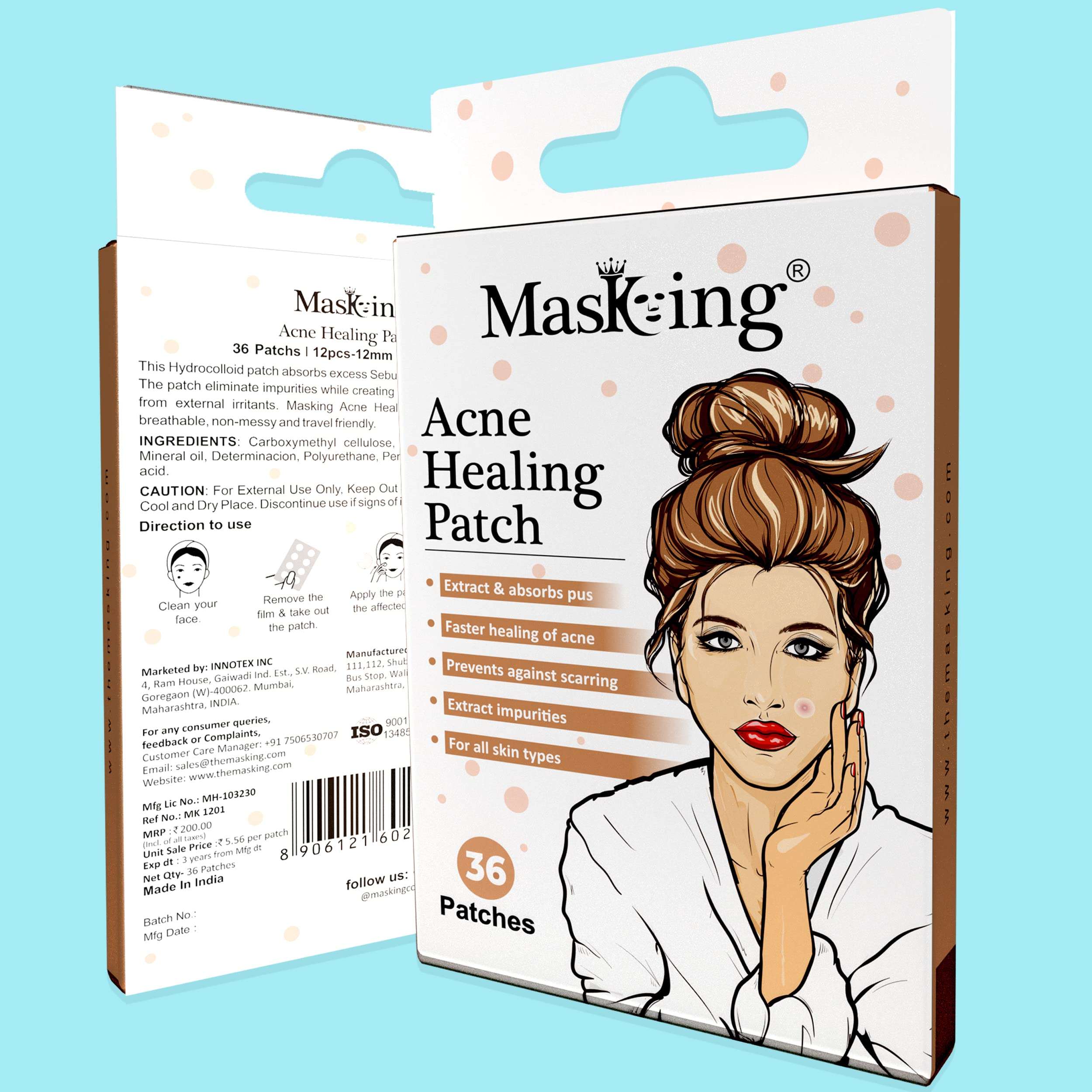 Acne pimple patch, acne healing patch - transparent, waterproof, breathable patch with 100% hydrocolloid, pimple patches for face (72 dots) pack of 2 5