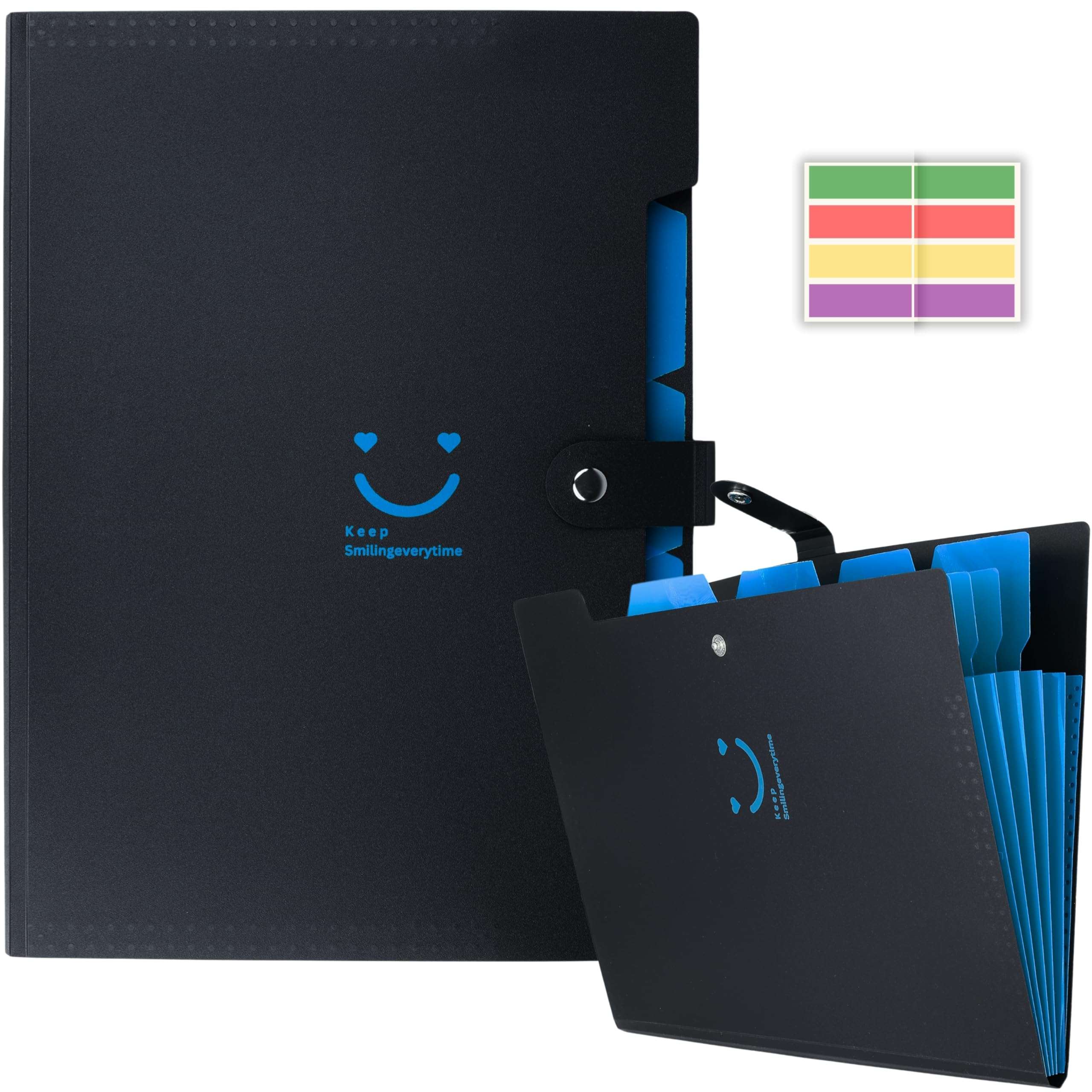 SPS 5 Pocket Expanding File Folder Smile Design - Fits A4 & Letter Size Document Organizer, Accordion File Folders, File Holder for Office, School & Home Use - Blue 1