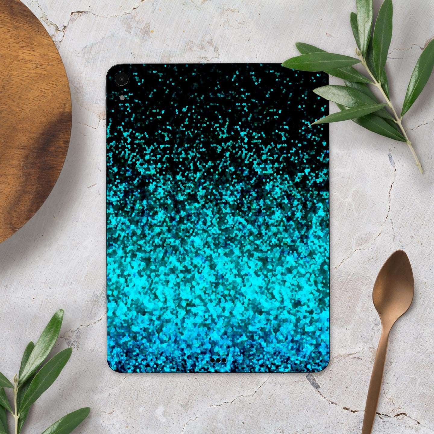 DesignSkinz - Compatible with iPad Pro 10.5" - Skin Decal Protective Scratch Resistant Vinyl Wrap - Black and Turquoise Unfocused Sparkle Print 5
