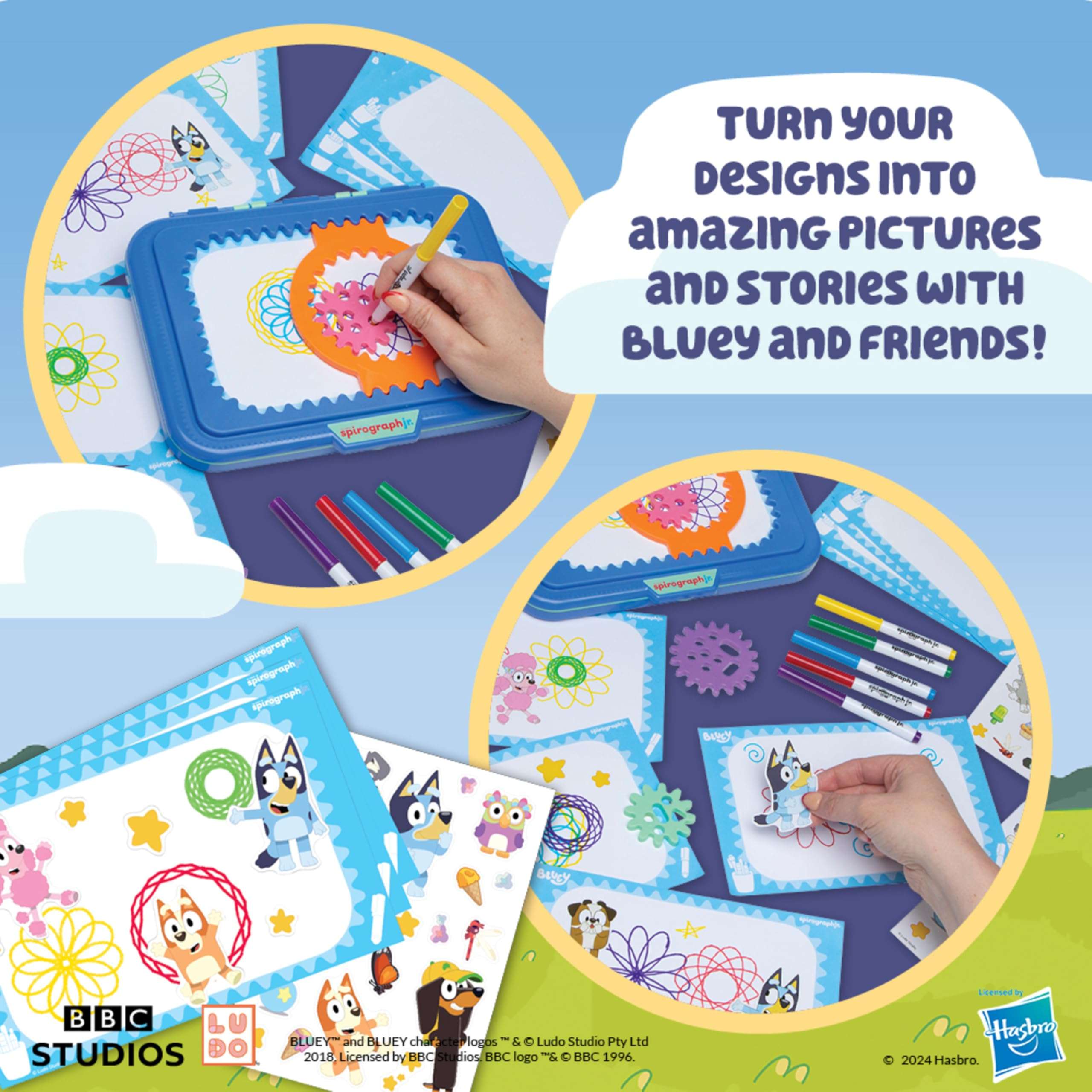 Spirograph Jr Bluey Toys - Toddler Arts and Crafts, Drawing Art Kit, Toddler Activities, Bluey Stickers, Drawing Pad, Jumbo Gears, Washable Markers, Unleash Your Child Inner Artist, Ages 3+ 4