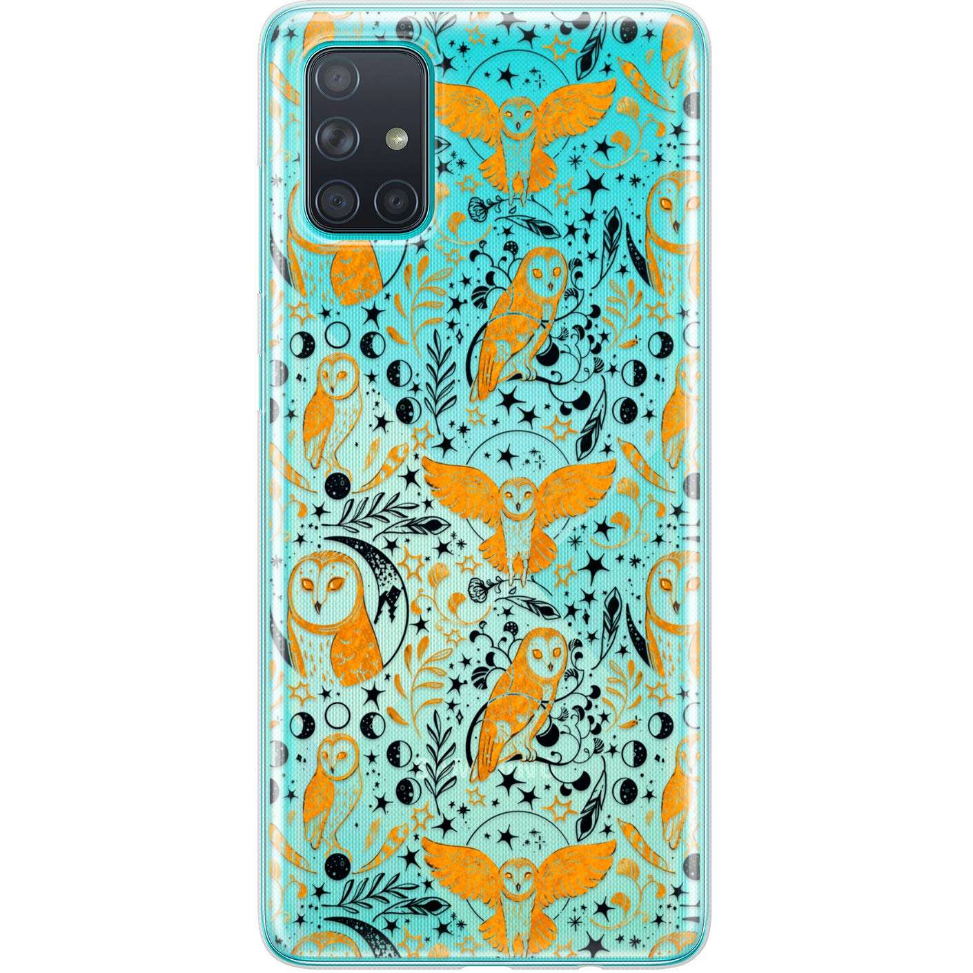 Lexary Altern TPU Case Compatible with Samsung Galaxy A72 A71 5G A70 A51 A50 A20 A11 A01 Gold Birds Slim Moon Phases Protective Silicone Boho Clear Cover Celestial Lightweight Print Barn Owls phh172 4