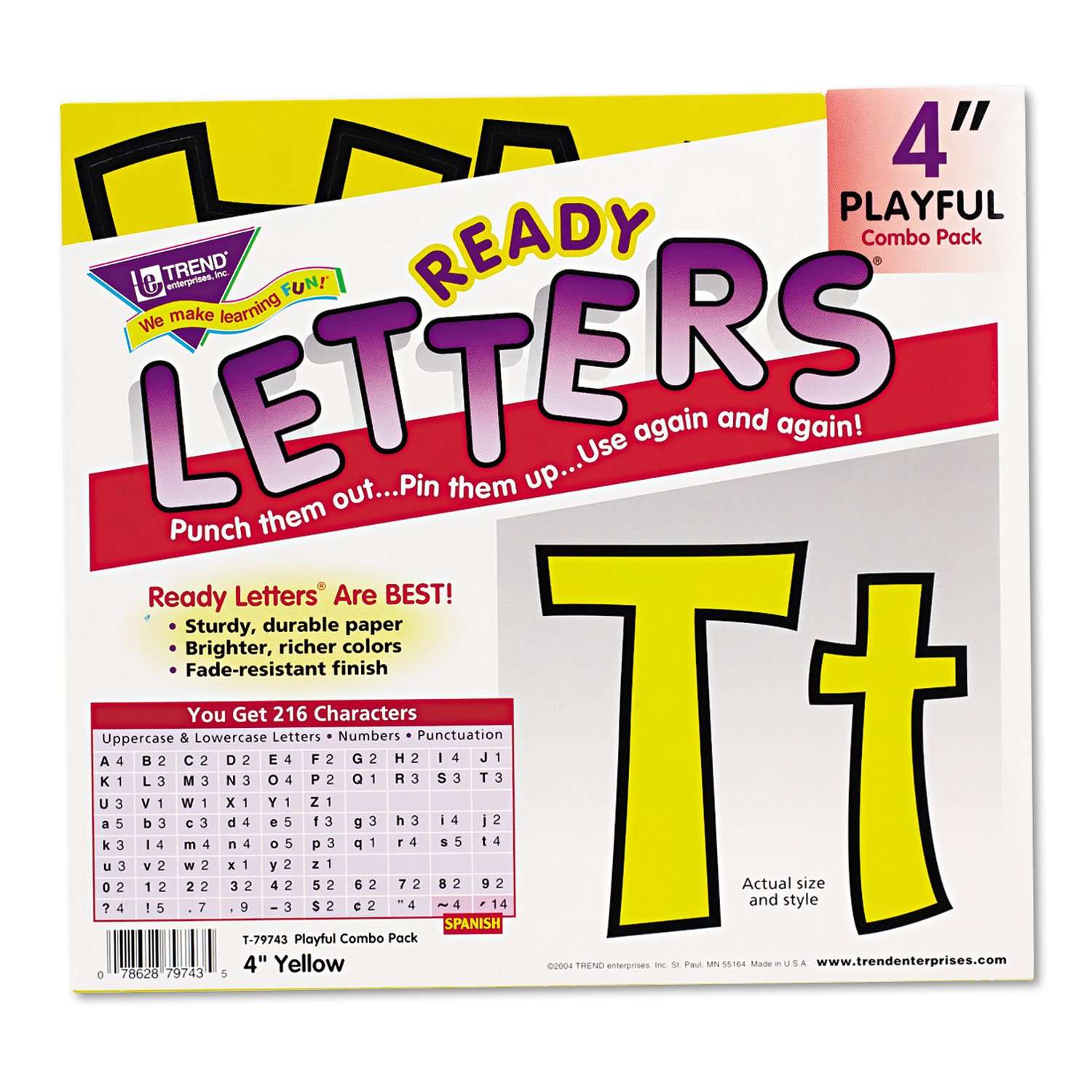 Trend Enterprises Playful Uppercase/Lowercase Ready Letter, Yellow 216 per Pack (T-79743) 1