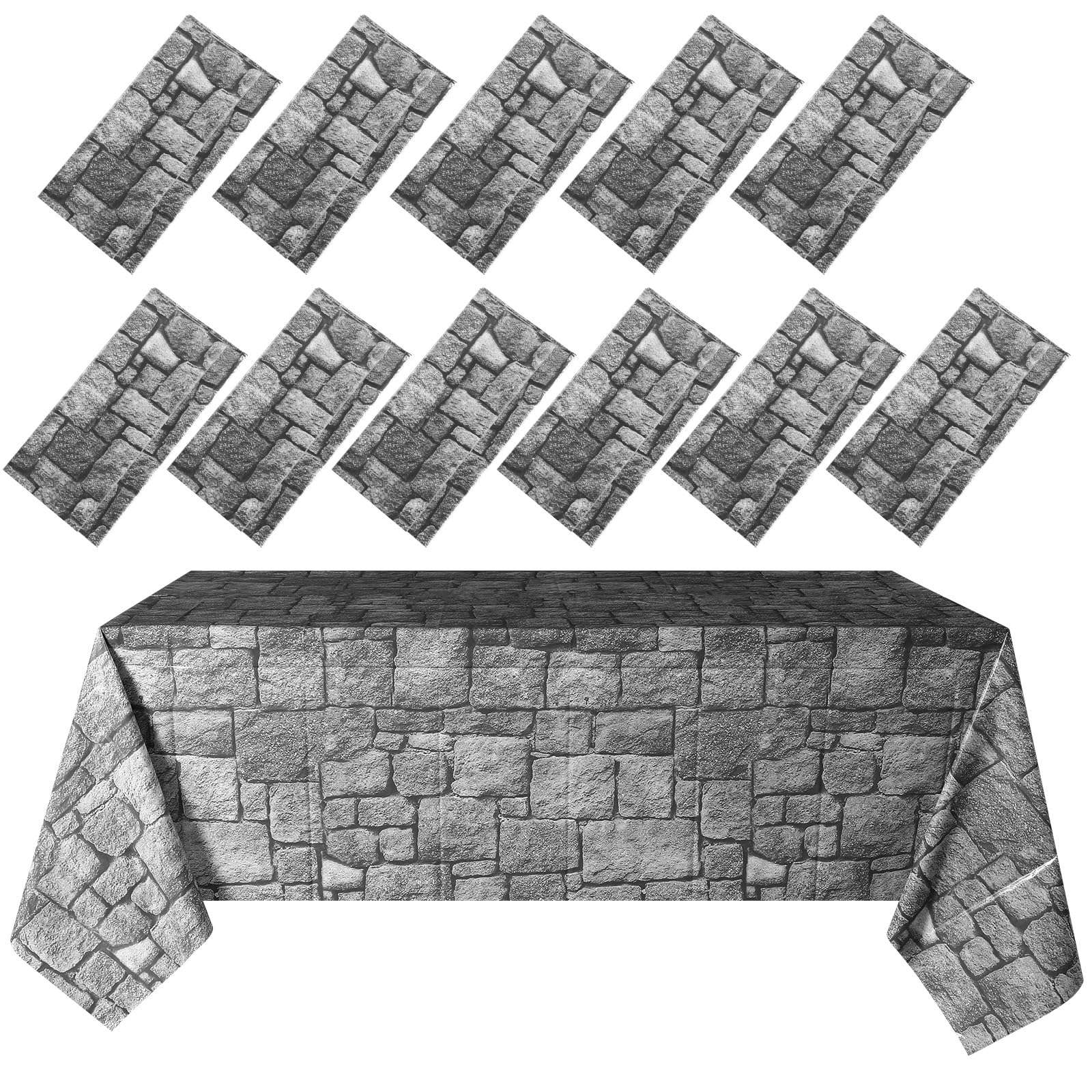 12 Sheets 4.5 x 9 Feet Brick Stone Wall Backdrop Tablecloths Halloween Medieval Castle Party Decorations Wallpaper Curtains Door Removable Brick Photo Backdrop for Winter Christmas Party (Dark Gray) 1