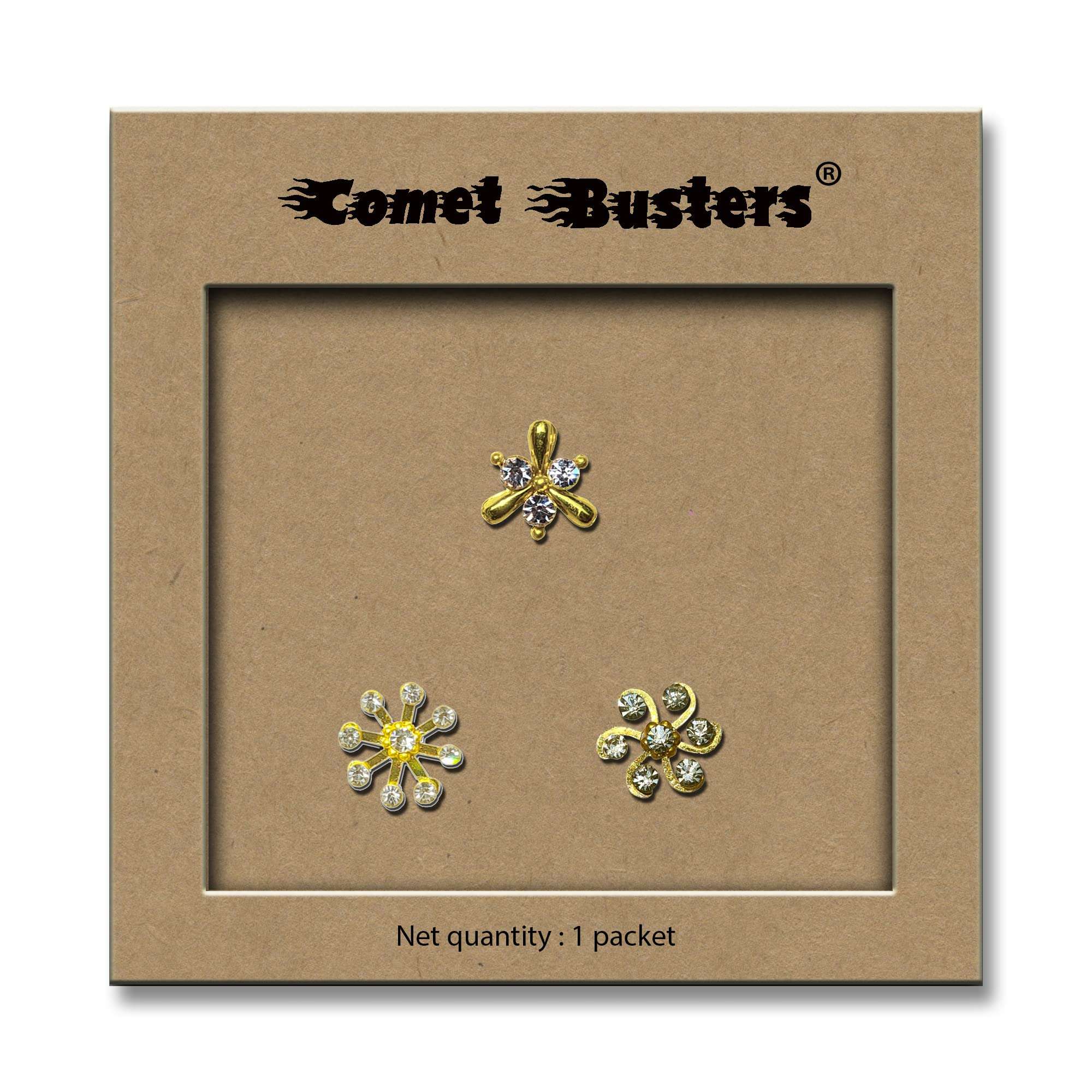 Comet Busters® Stick-On Nose Bindis – No Piercing – Golden Designer Floral Nose Studs – White Crystals – Reusable – Nose Pins for Women & Girls (ONS007) 5