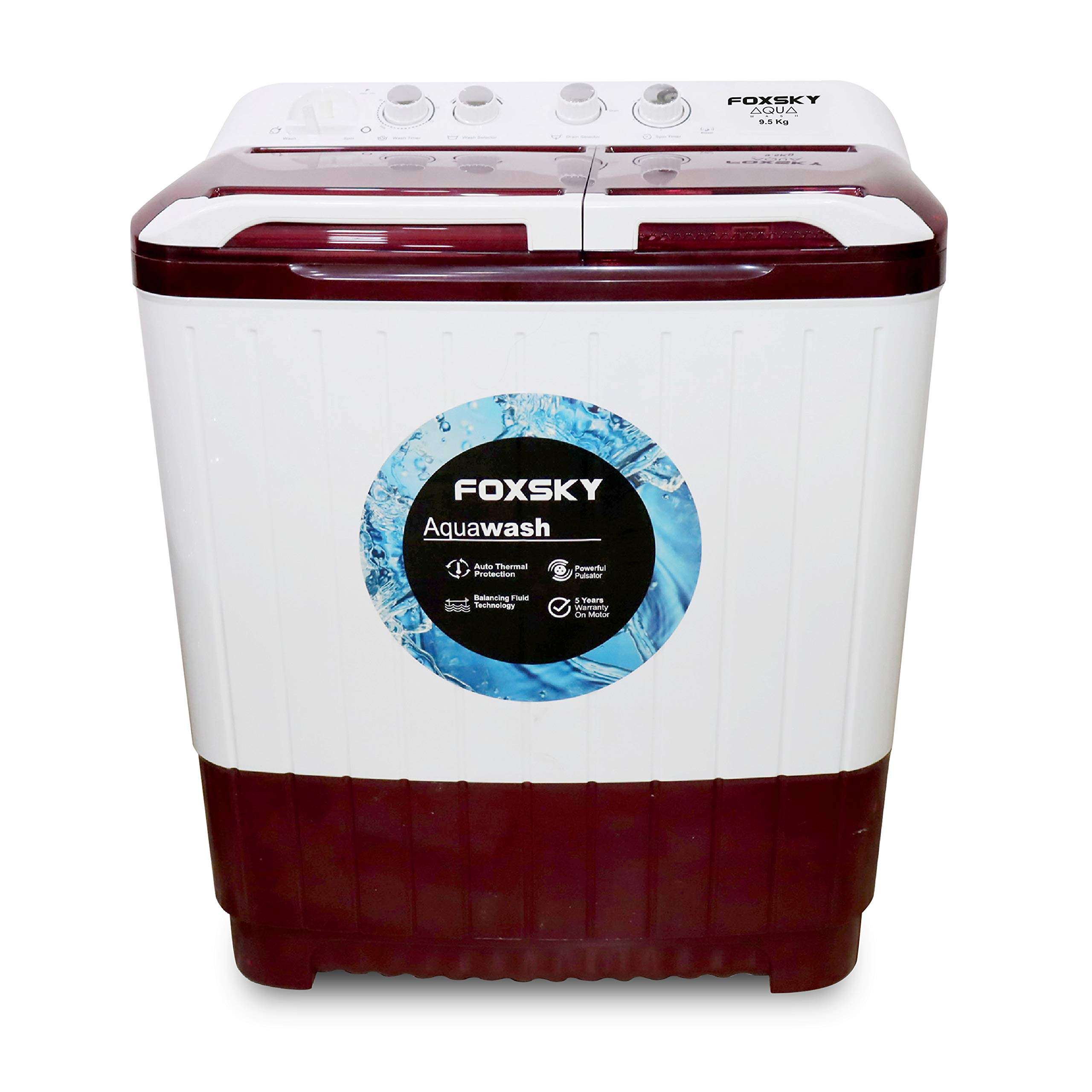Foxsky 9.5 kg Semi-Automatic Top Loading Washing Machine (FOXSKY AQUA WASH 9.5 KG, MAROON)