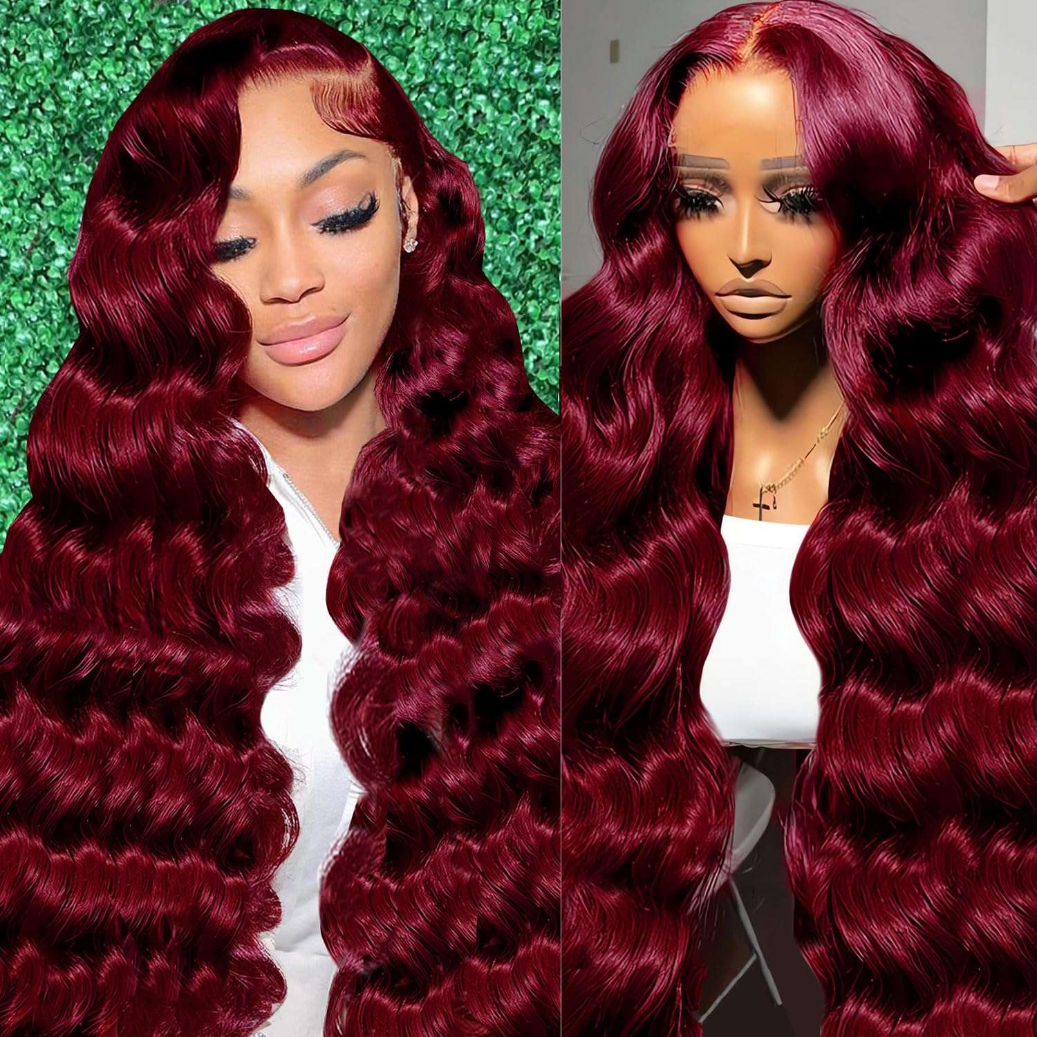 Gemlong 24 Inch 99J Burgundy Lace Front Wigs Human Hair Body Wave 13x4 HD Transparent Pre Plucked Glueless Lace Frontal Wig Human Hair 200% Density Red Wine Colored Human Hair Wigs for Women 1