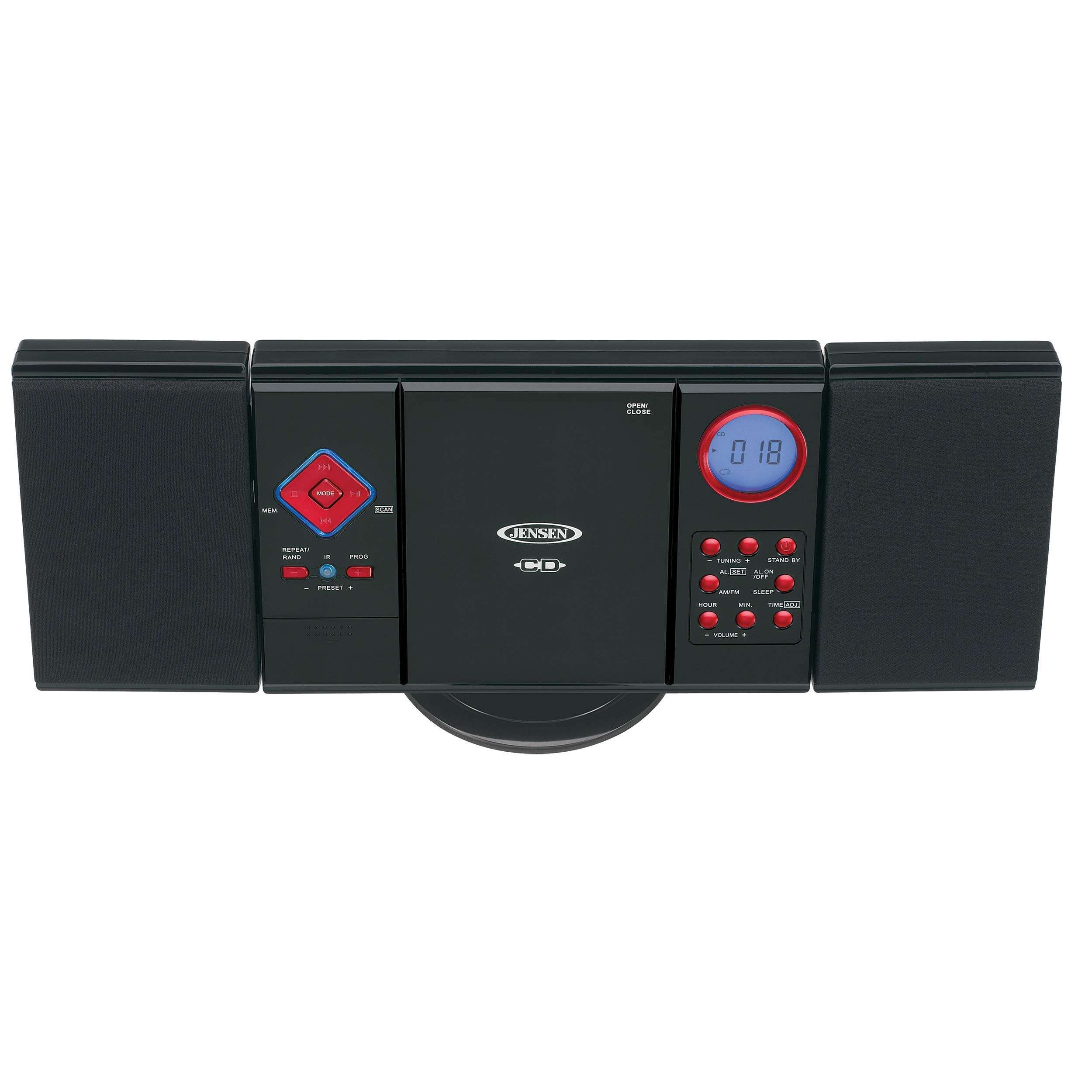 Jensen Modern Black Series JMC-180 Red Wall Mountable Vertical Loading CD Music System, Digital AM/FM Stereo with Speakers, Aux-in, & Headphone Jack Remote Control (Red) 3