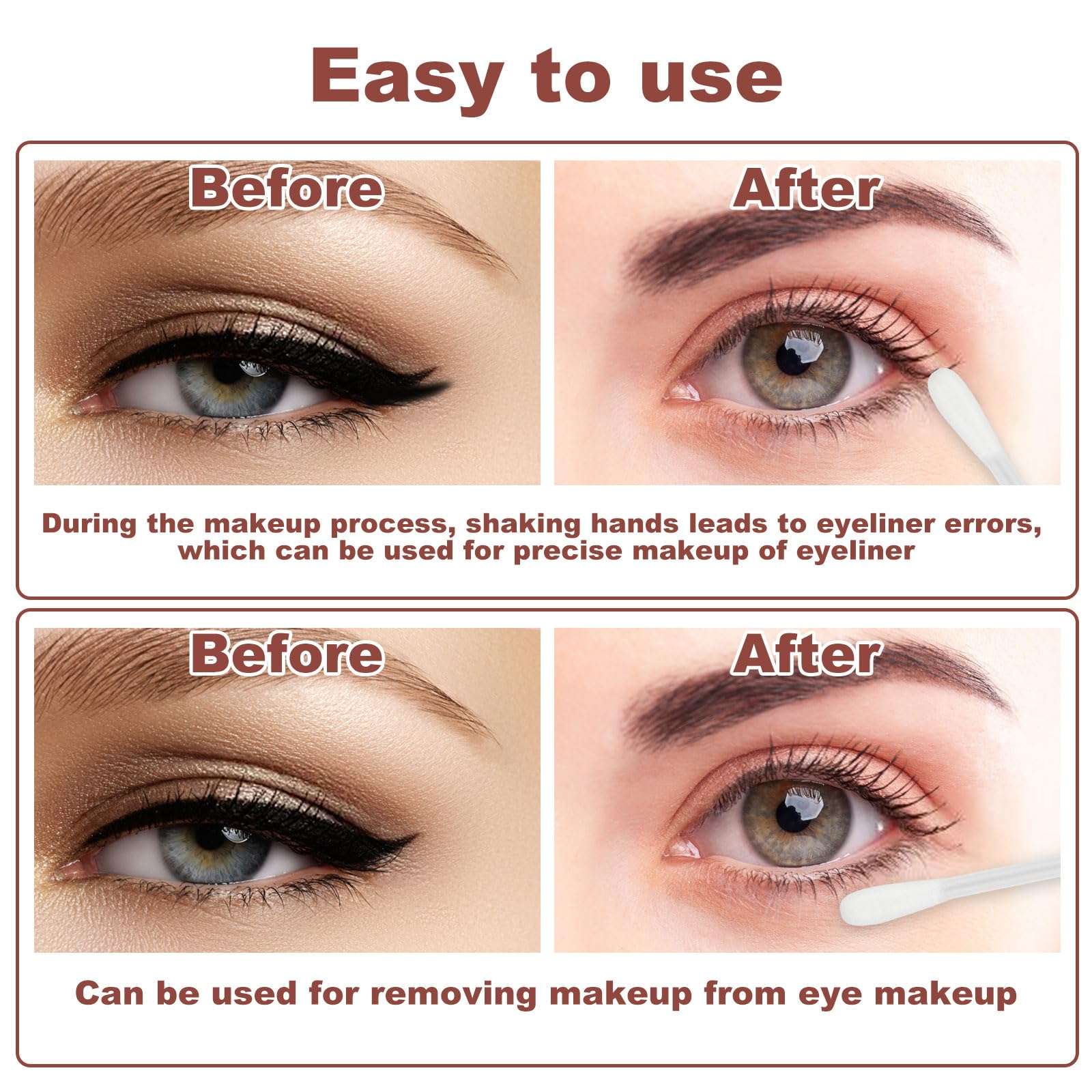 Cotton Swabs,Cotton Makeup Remover Swabs,Eye & Lip Sticks Remover,Liquid-Filled Makeup Remover Swabs Disposable Cotton Swabs for Eye/Lip/Eyebrow/Eyelash Makeup (Pack of 300) 6