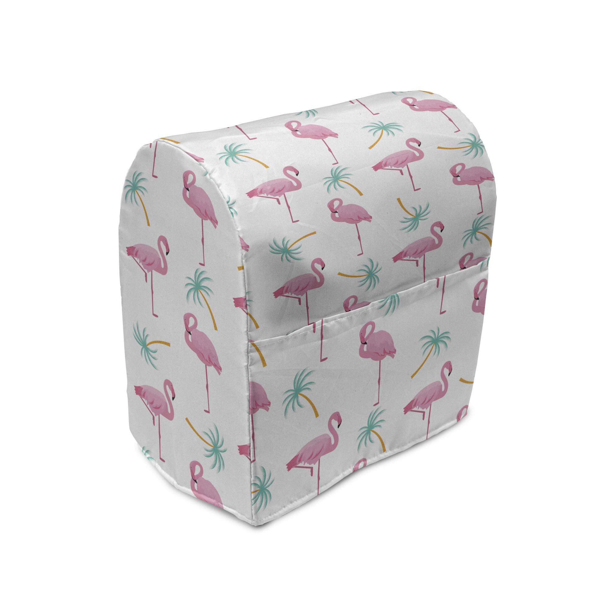 Lunarable Flamingo Stand Mixer Cover, Happy Summer Vibe Themed Pattern Palm Trees and Birds, Kitchen Appliance Organizer Bag Cover with Pockets, 6-8 Quarts, Pink Turquoise