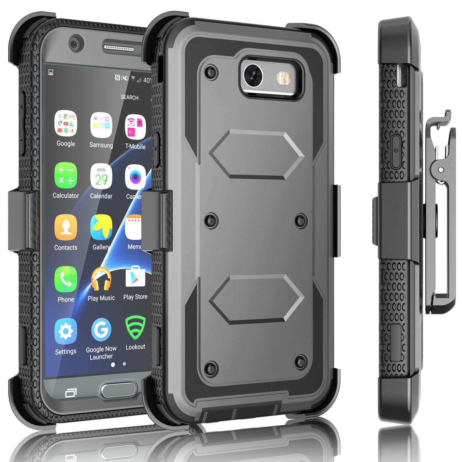 J3 Emerge / J3 Prime Case, for Samsung Galaxy J3 Mission / J3 Eclipse/Express Prime 2/ Amp Prime 2/ J3 Luna Pro Holster Clip, Tekcoo [TShell] [Gray] Locking Belt [Built-in Screen] Kickstand Cover 1