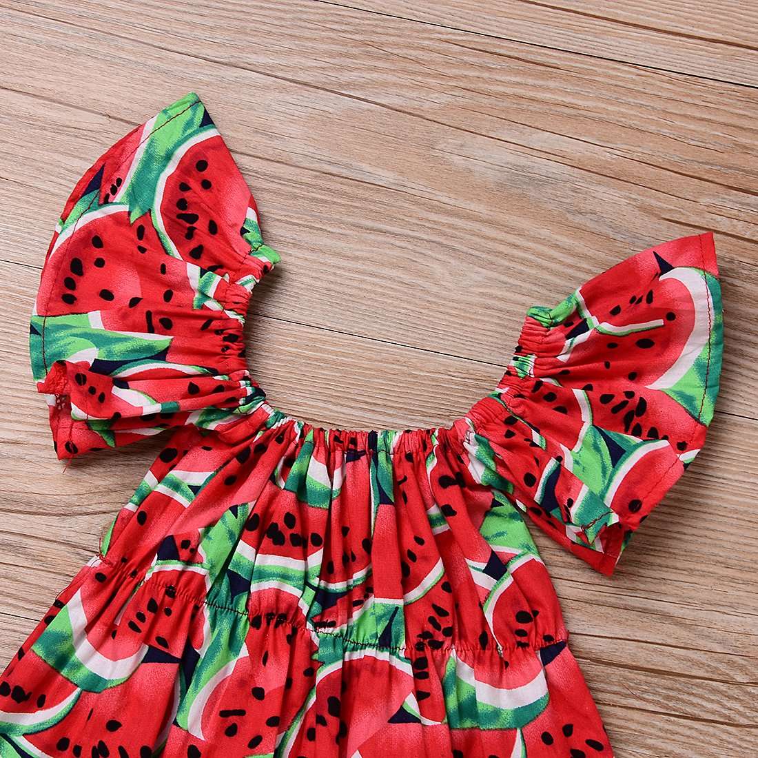 Kashoer Newborn Baby Girls Watermelons Printed Ruffle Bodysuit with Headband (6-12M, Watermelon) 3