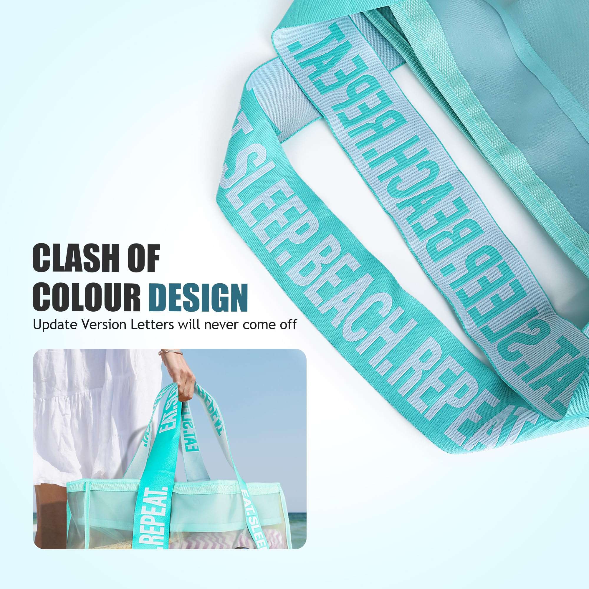 Primo Lines 31L Extra Large Teal Beach Bags 23 x 17 x 8 Mesh Beach Bag with Zipper, Large Beach Bag for Women - 2024 XL Mesh Tote Bag for Family Trip 6