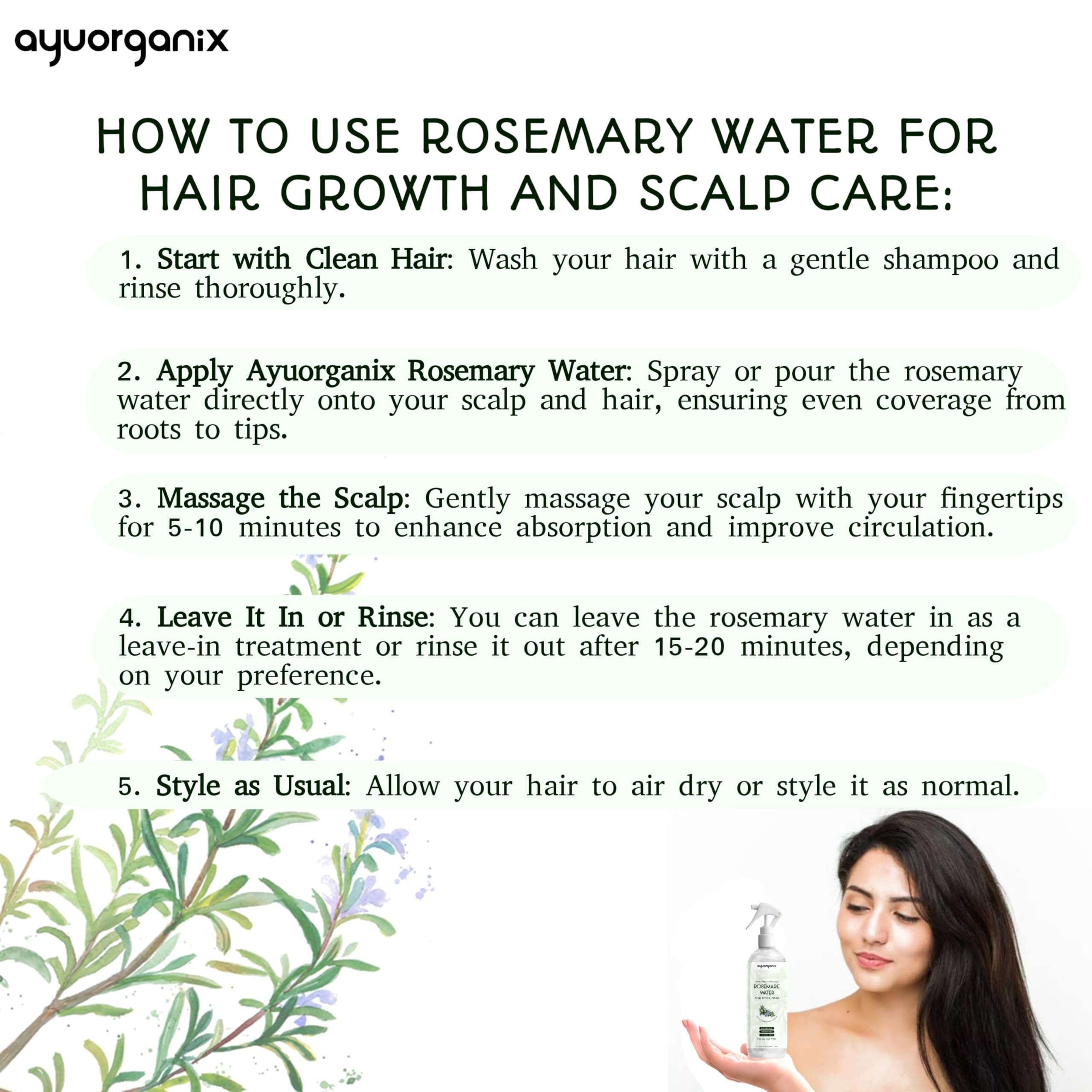 AYUORGANIX Rosemary Water 200ml – 100% Natural Hair Growth Spray for Stronger Roots & Scalp Health 5