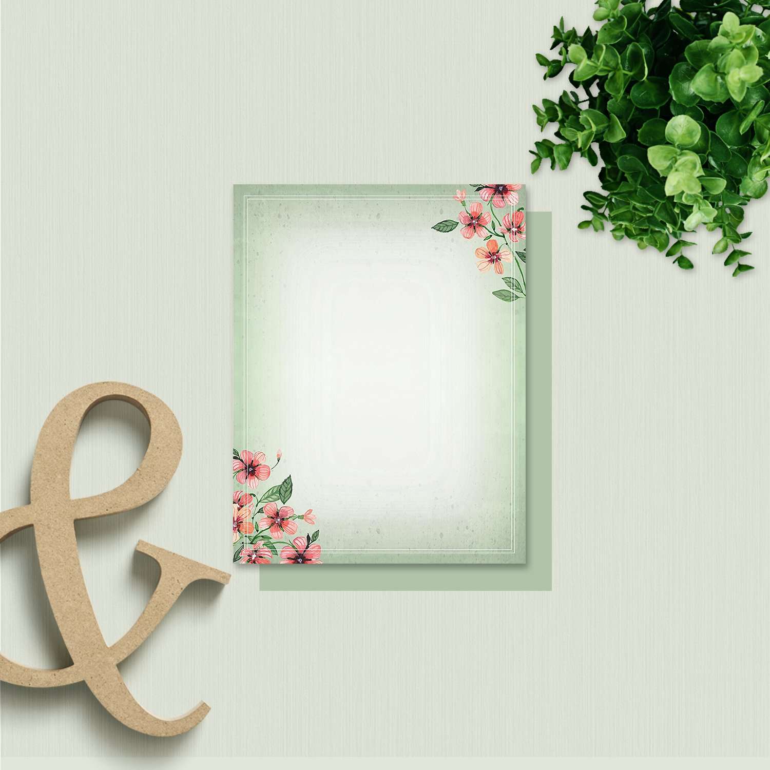 Stationery Writing Paper - 100 Set Floral Letter Notes for DIY Invitation Kit - Perfect Invitations for Bridal Shower, Birthday, Wedding, Engagement Party, VIP, and All Occasions - Green Nature Design 6