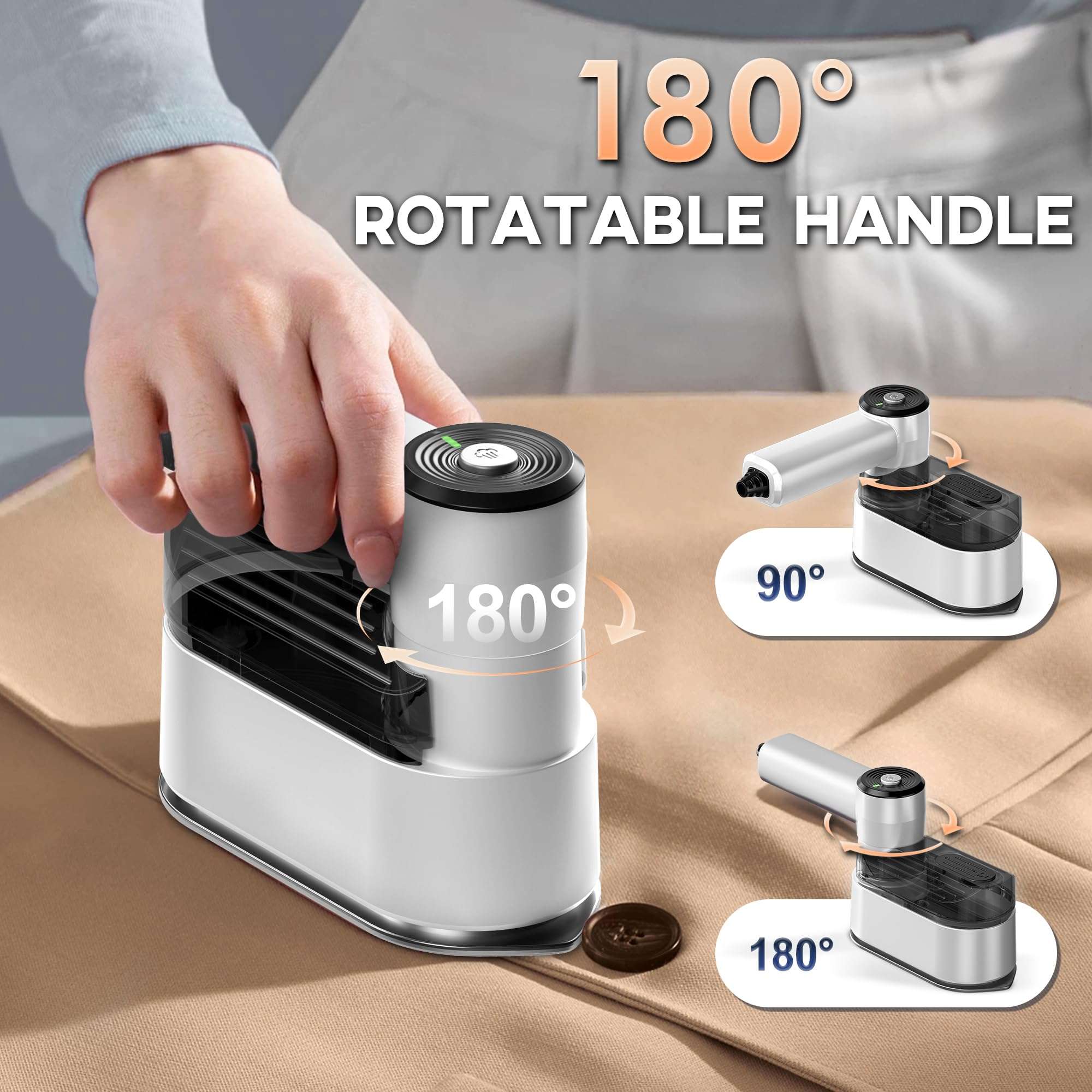 Travel Steamer - Portable Steamer for Clothes, 8FT Power Cord, Handheld Steam Iron Collapsible Design, Travel College Dorm Home Essentials (White) 5