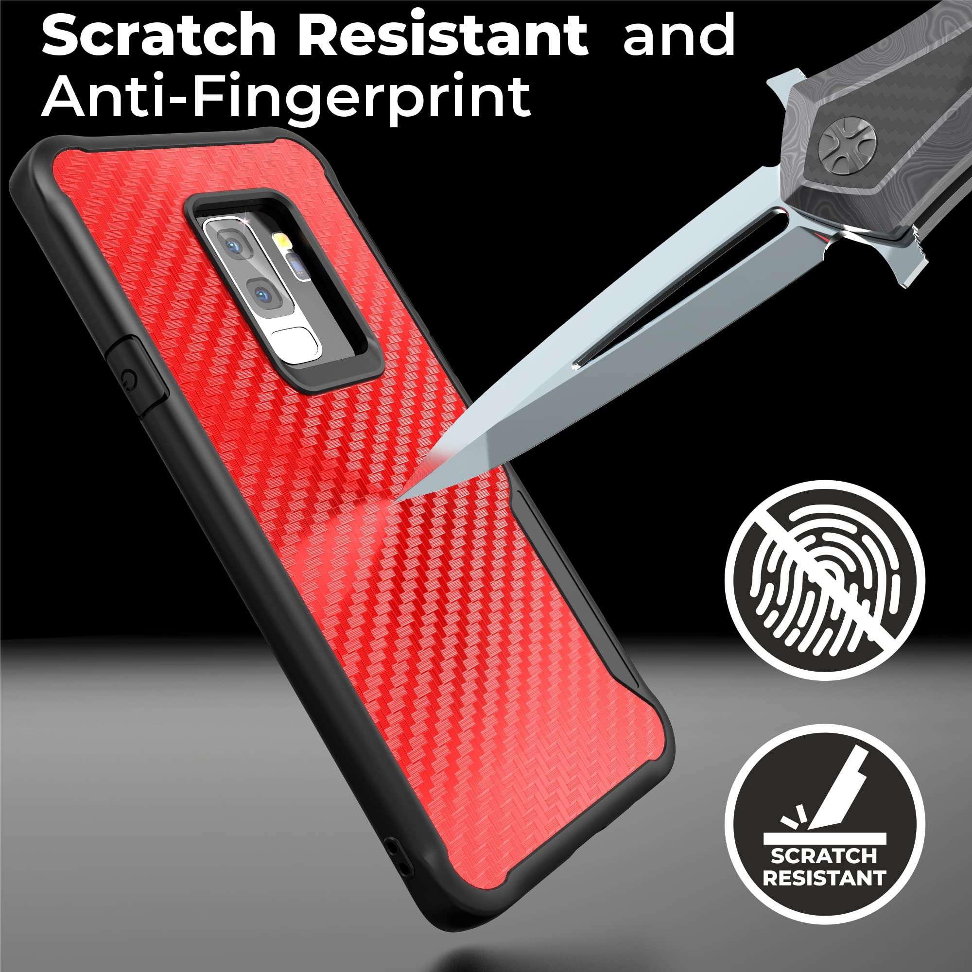 Carbon Fiber Pattern Slim Case Compatible with Samsung Galaxy S8, Shockproof 10ft. Drop Tested, Wireless Charging Compatible - Red 3
