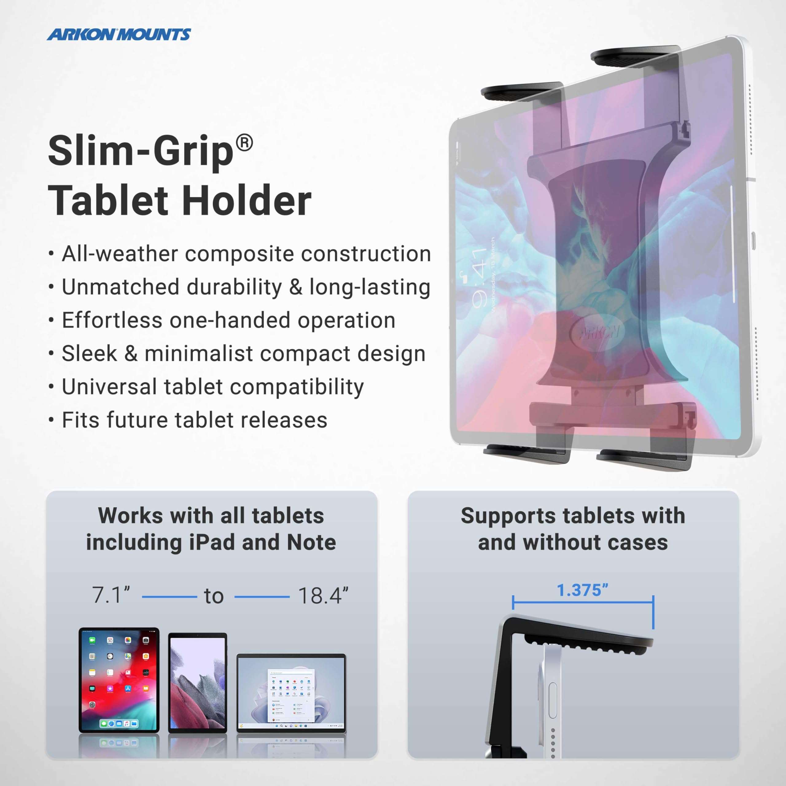 ARKON Mounts Slim-Grip Tripod Tablet Mount with 3.75" Shaft | Universal Tablet Fit | Camera Mount Adapter | 360° Adjustable Angle | Compatible with iPad, Samsung, Google, Huawei, and more | TABRMTRI 5
