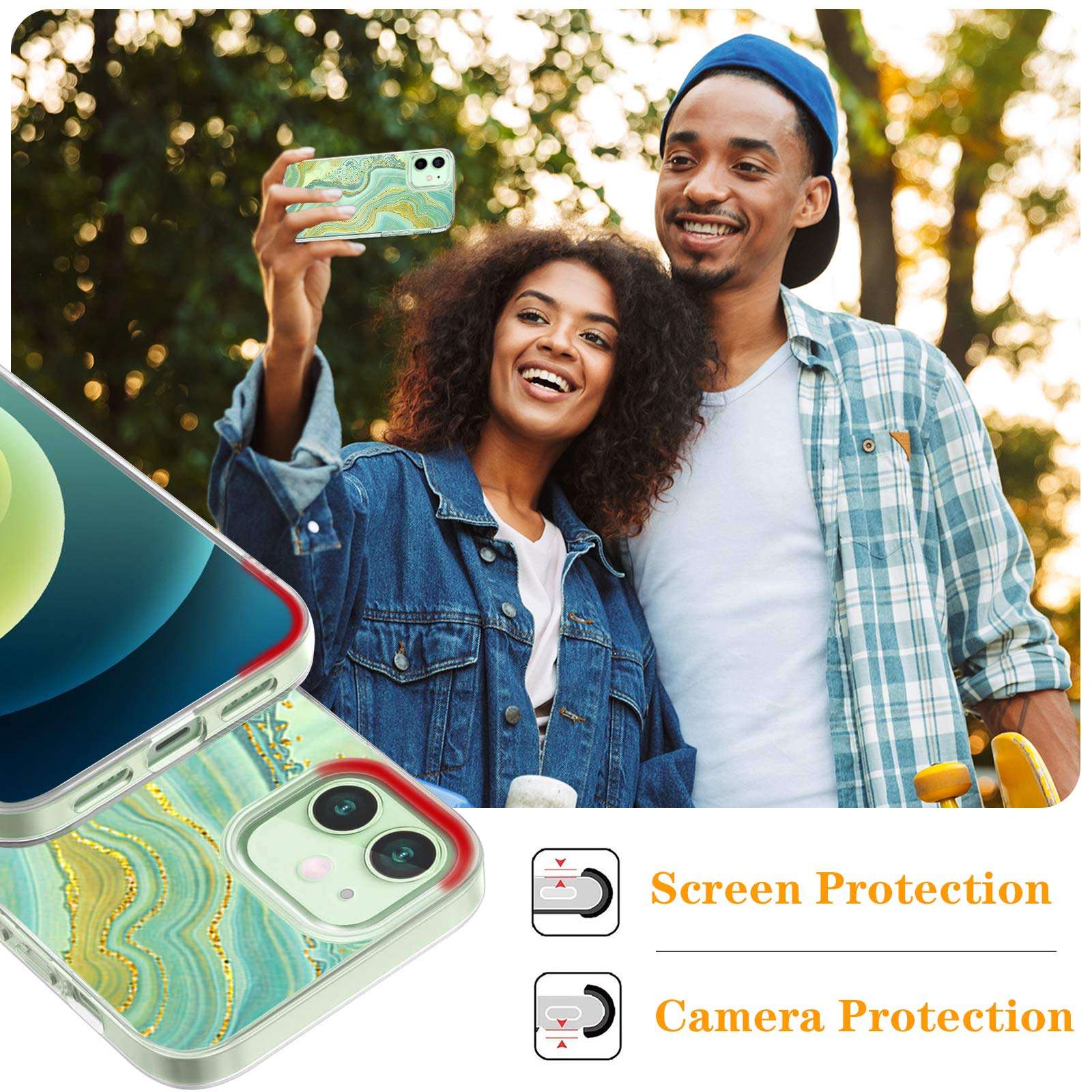 Clear Case for iPhone 12 mini Cases Cute Girly Marble Design for Girls Women, Full Body Protective iPhone 12 mini Case with Soft TPU Shockproof Protective Cover Case for iPhone 12 mini-15 3