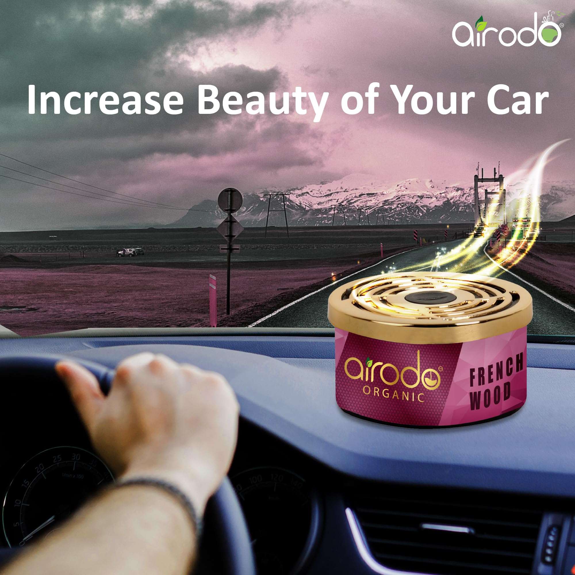 Airodo One French Wood Organic Car Perfume, Strong Fiber Air Freshener to Freshen'up Your Car - Car Accessories interior car perfumes and fresheners (50g with 2 Refill) 3