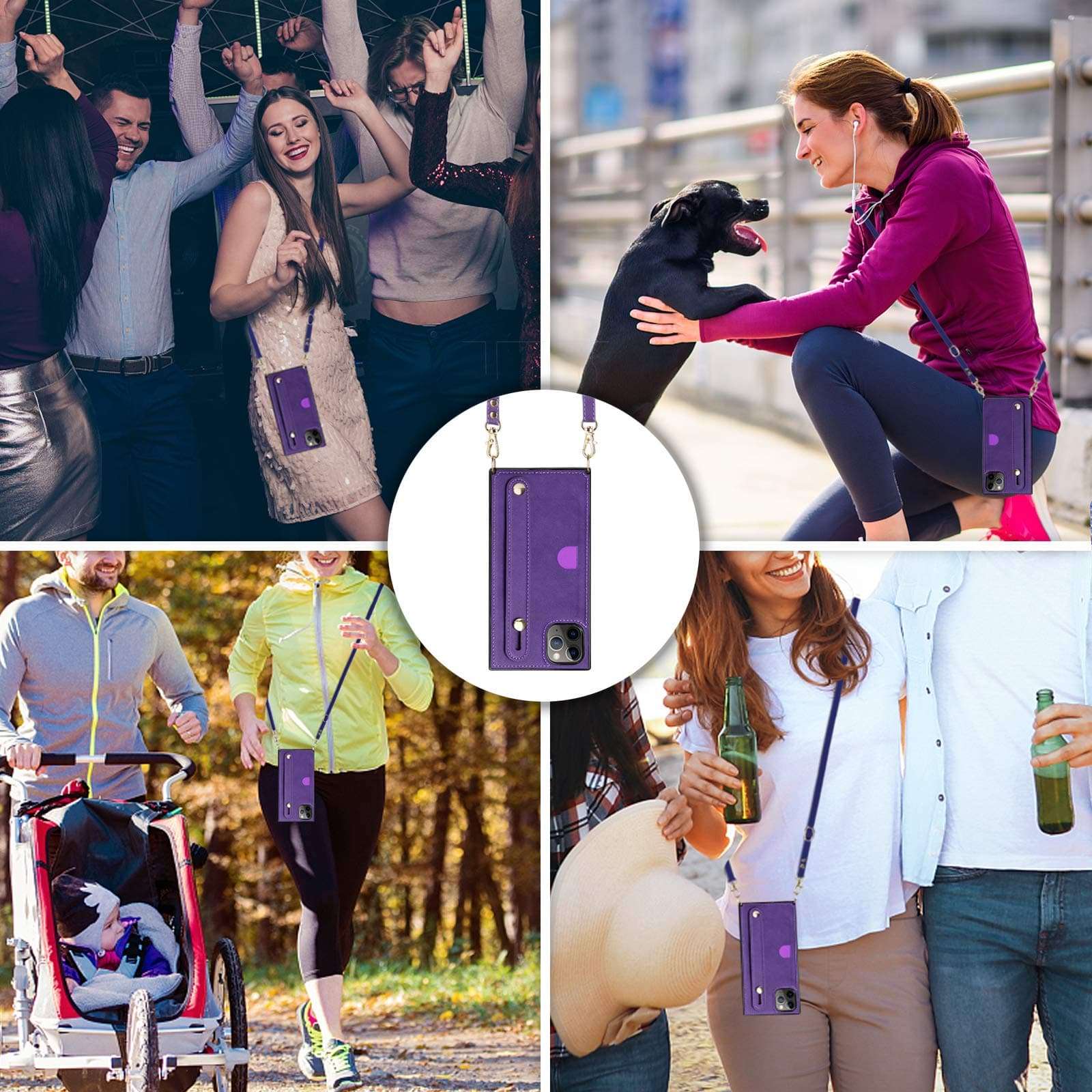 CASEOWL iPhone 11 Pro Max Case Wallet Crossbody Case with Hand Strap, Card Holder, Kickstand, Adjustable Removable Shoulder Strap Leather Protective Square Case Compatible for iPhone 11 Pro Max,Purple 2