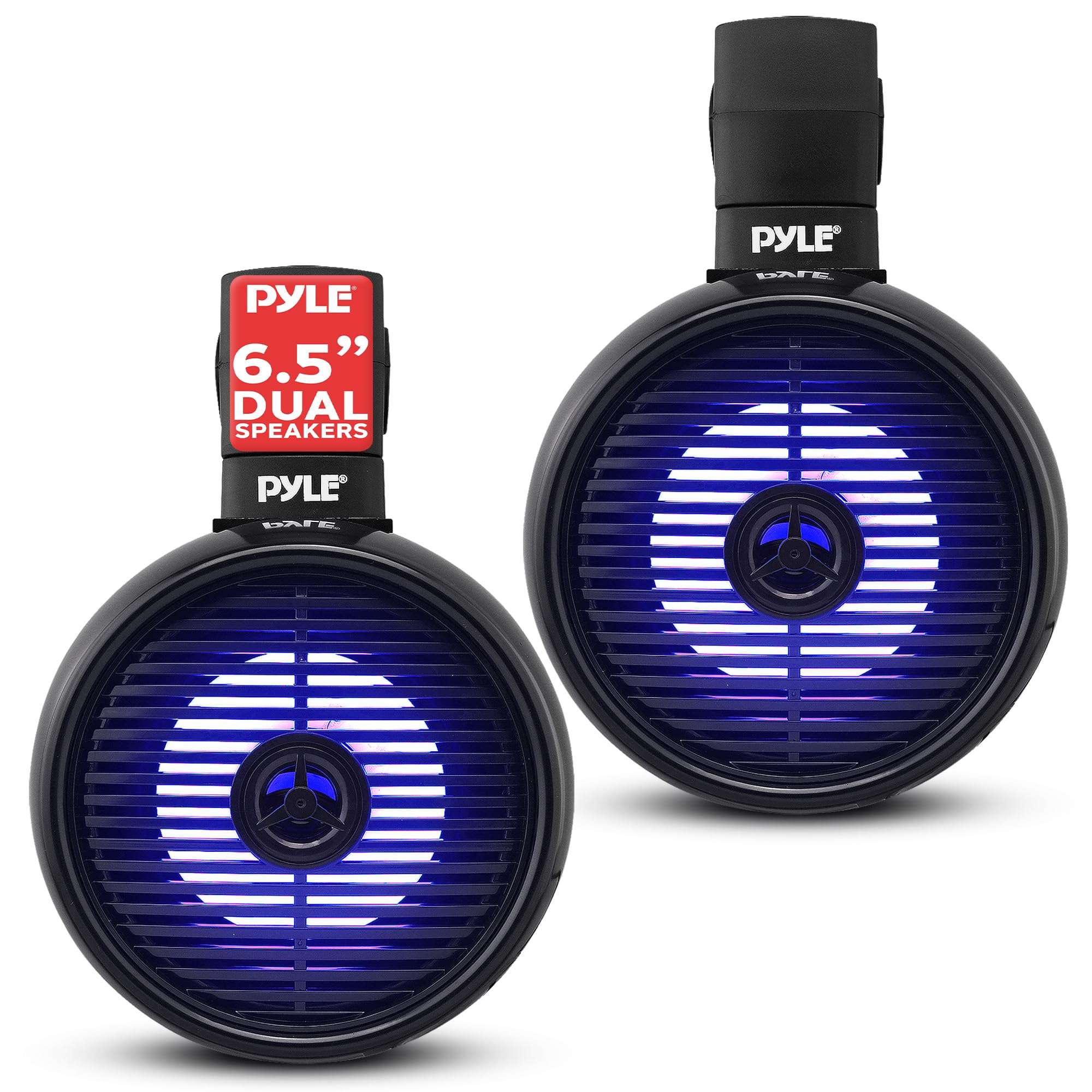 Pyle 6.5" Marine Wakeboard Speaker - 200W Waterproof 2-Way Mini Box System, LED Lights, Heavy Duty ABS Construction, Marine Grade Audio for Tubing and Roll-Cage Mounting (Black) 2